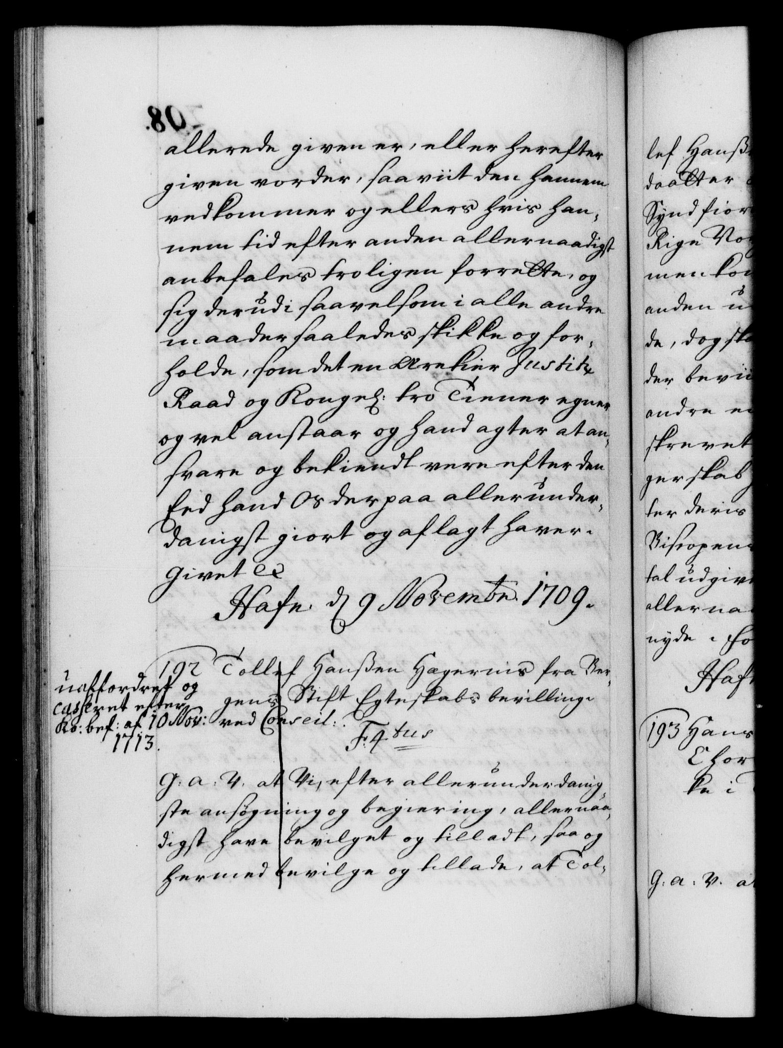 Danske Kanselli 1572-1799, RA/EA-3023/F/Fc/Fca/Fcaa/L0020: Norske registre, 1708-1711, p. 298b