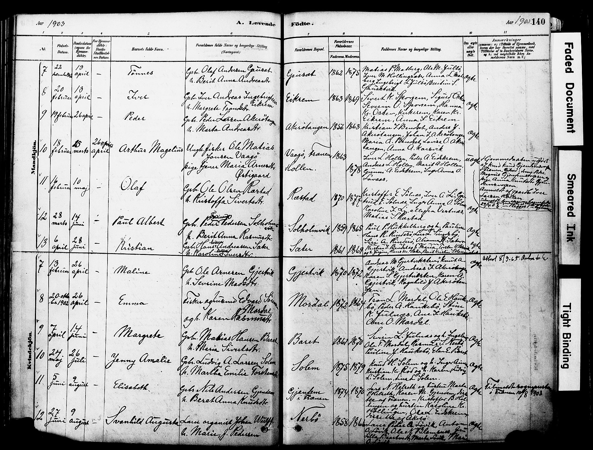 Ministerialprotokoller, klokkerbøker og fødselsregistre - Møre og Romsdal, SAT/A-1454/560/L0721: Parish register (official) no. 560A05, 1878-1917, p. 140