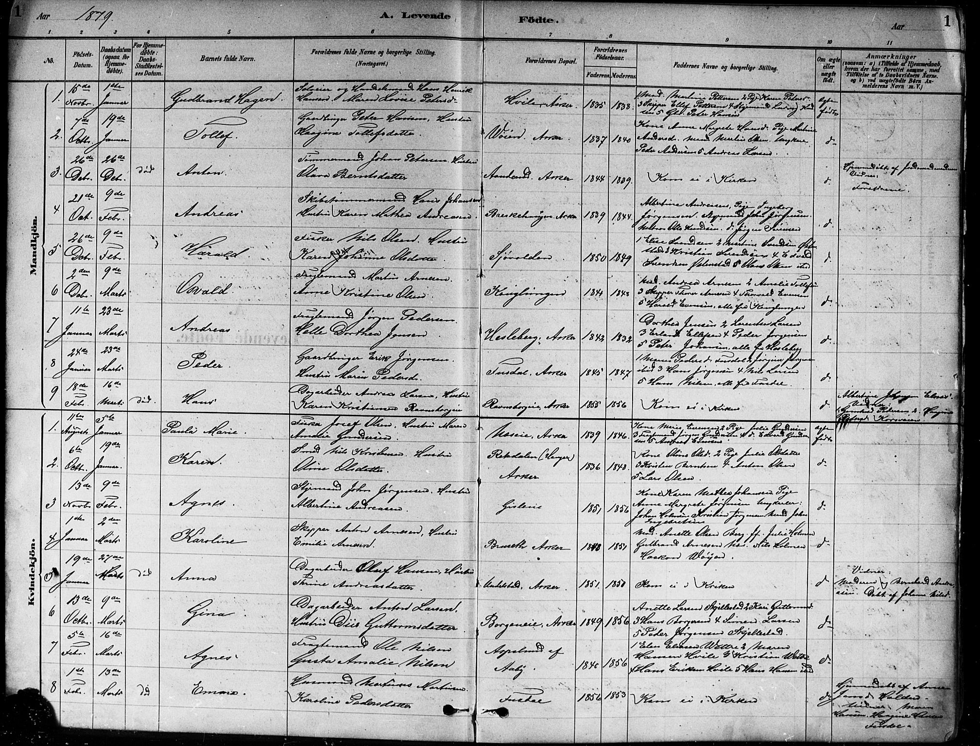 Asker prestekontor Kirkebøker, AV/SAO-A-10256a/F/Fa/L0013: Parish register (official) no. I 13, 1879-1896, p. 1