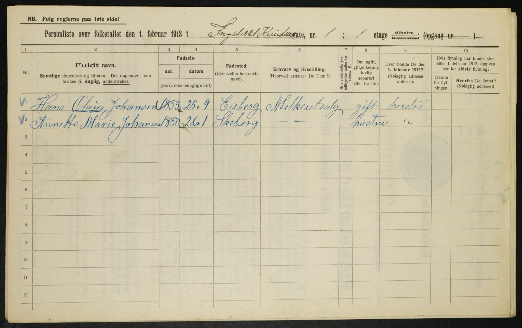 OBA, Municipal Census 1913 for Kristiania, 1913, p. 43638