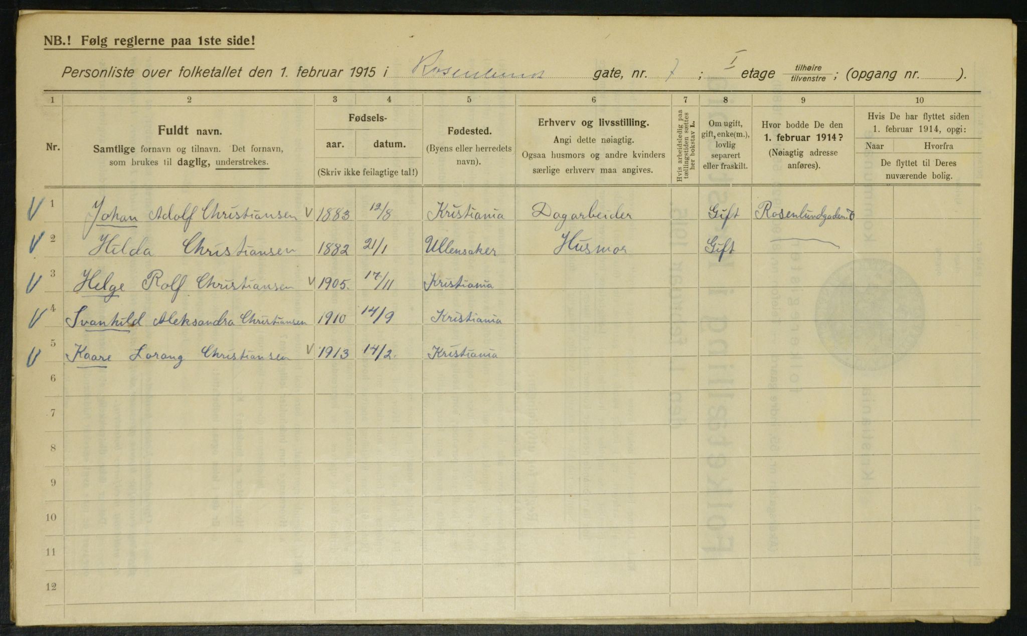 OBA, Municipal Census 1915 for Kristiania, 1915, p. 83712