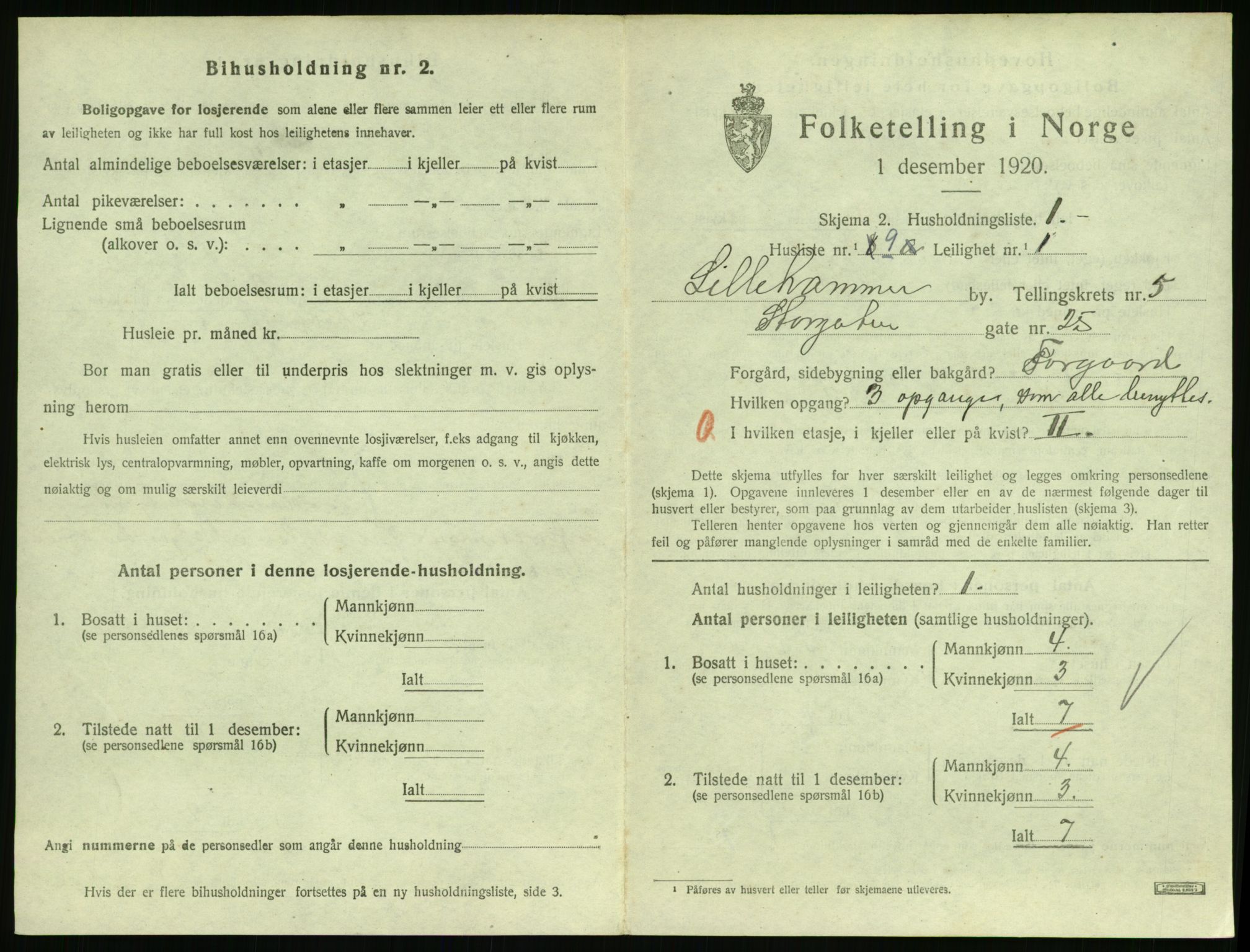 SAH, 1920 census for Lillehammer, 1920, p. 2234