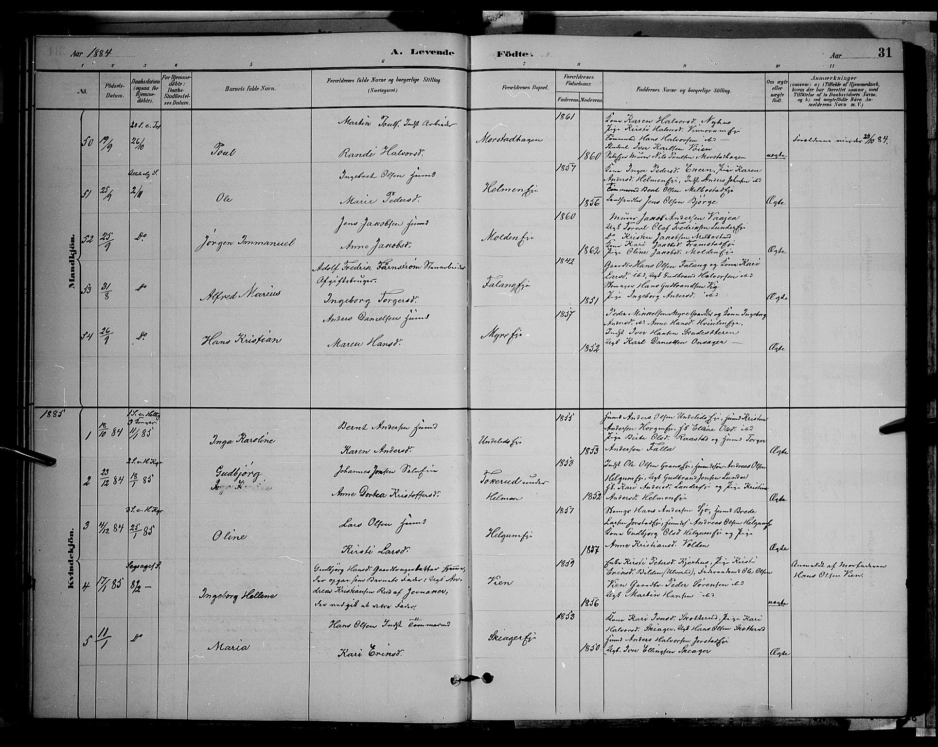 Gran prestekontor, SAH/PREST-112/H/Ha/Hab/L0002: Parish register (copy) no. 2, 1879-1892, p. 31