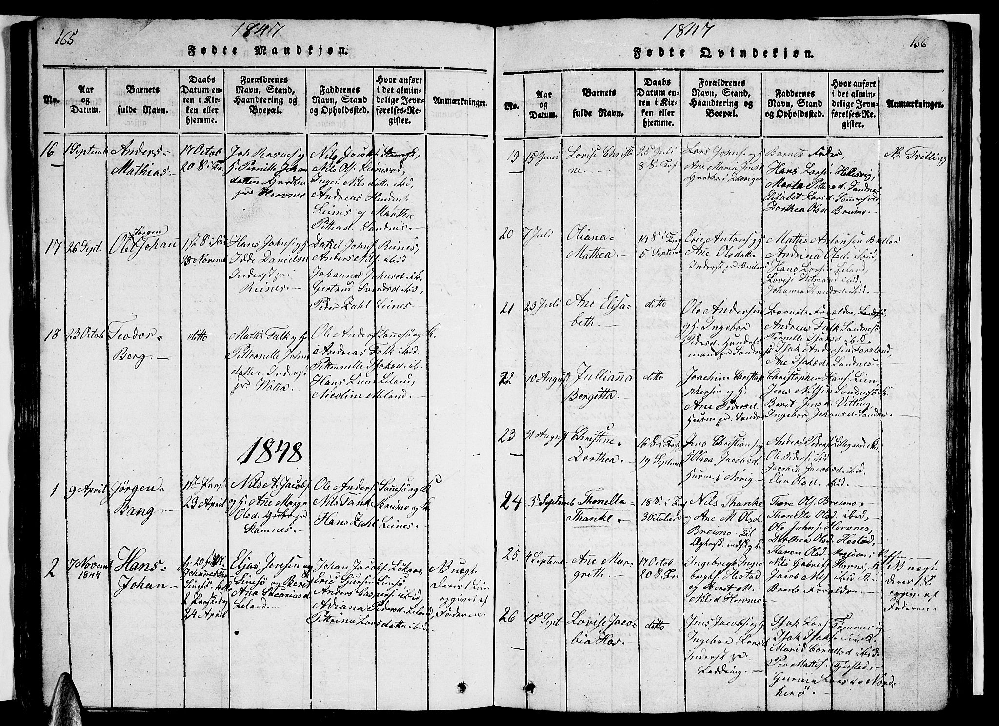 Ministerialprotokoller, klokkerbøker og fødselsregistre - Nordland, AV/SAT-A-1459/831/L0474: Parish register (copy) no. 831C01, 1820-1850, p. 165-166