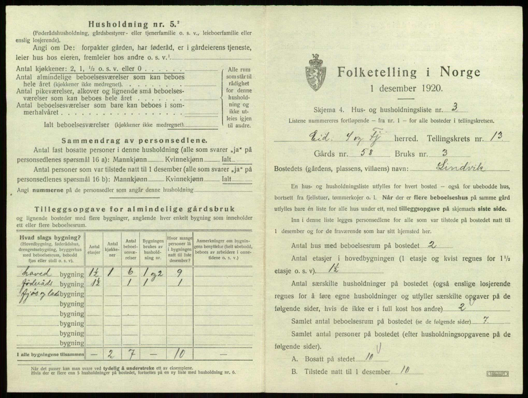 SAB, 1920 census for Eid, 1920, p. 1115