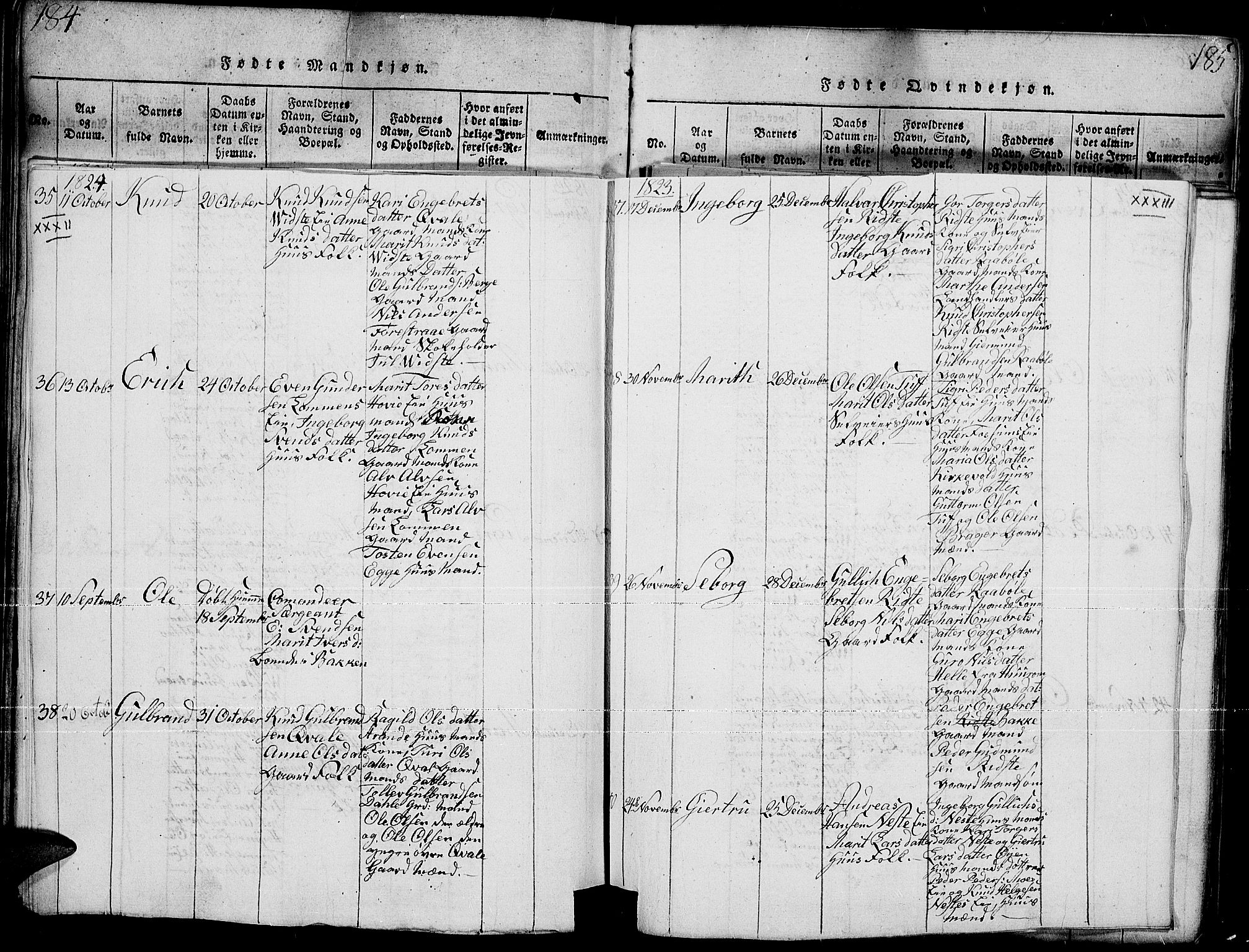 Slidre prestekontor, SAH/PREST-134/H/Ha/Hab/L0001: Parish register (copy) no. 1, 1814-1838, p. 184q