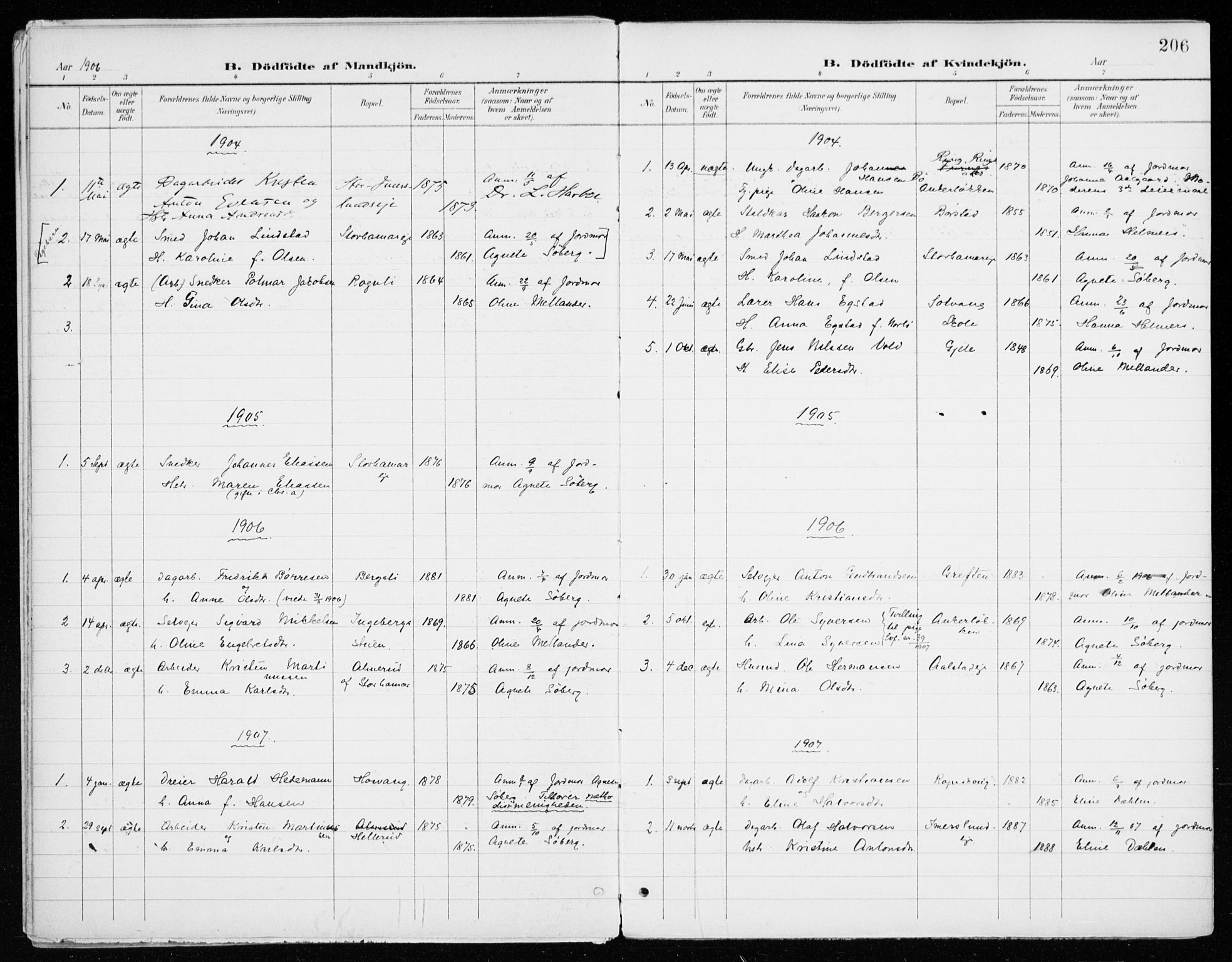 Vang prestekontor, Hedmark, SAH/PREST-008/H/Ha/Haa/L0021: Parish register (official) no. 21, 1902-1917, p. 206