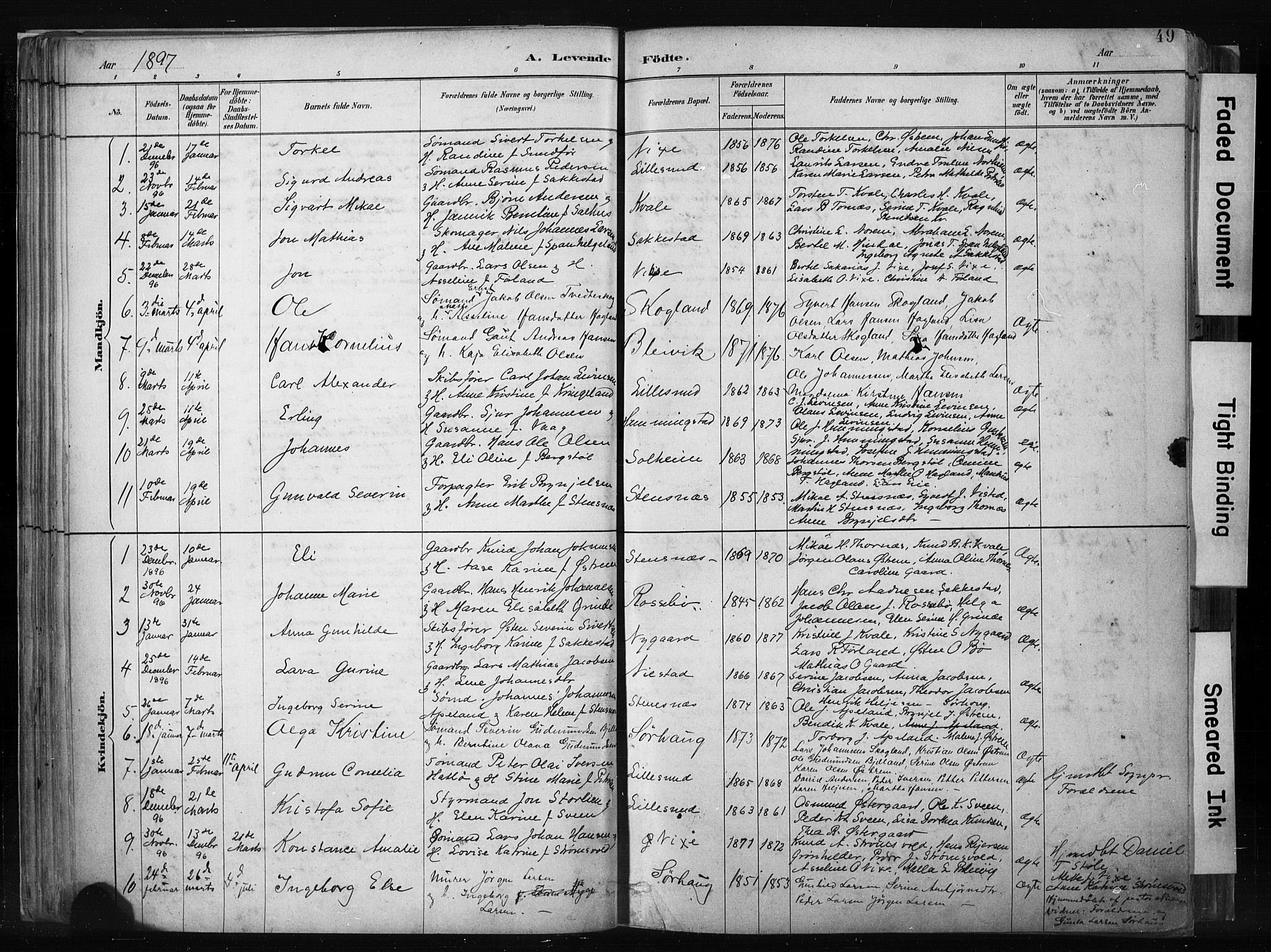 Haugesund sokneprestkontor, SAST/A -101863/H/Ha/Haa/L0004: Parish register (official) no. A 4, 1886-1908, p. 49