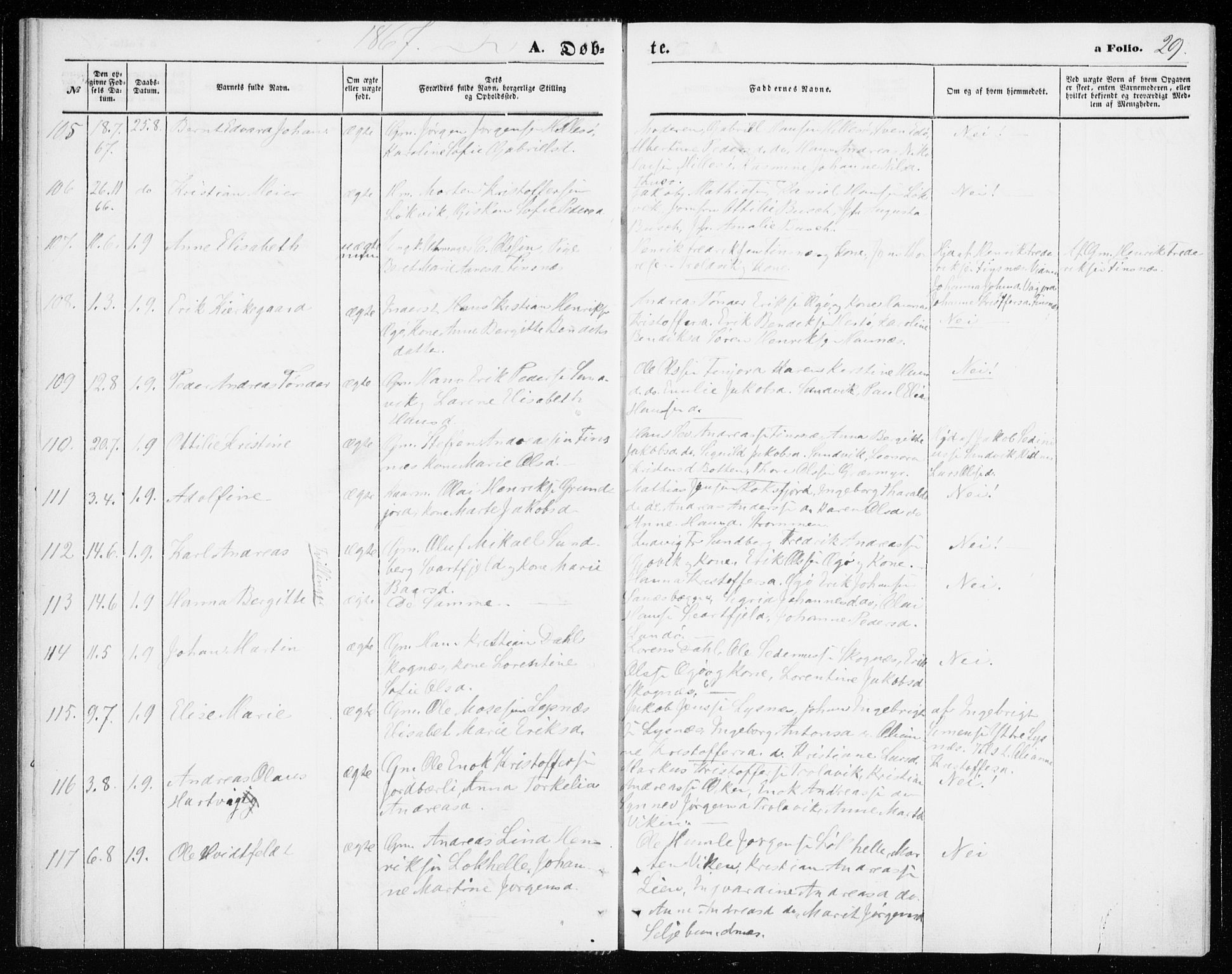 Lenvik sokneprestembete, AV/SATØ-S-1310/H/Ha/Haa/L0009kirke: Parish register (official) no. 9, 1866-1873, p. 29