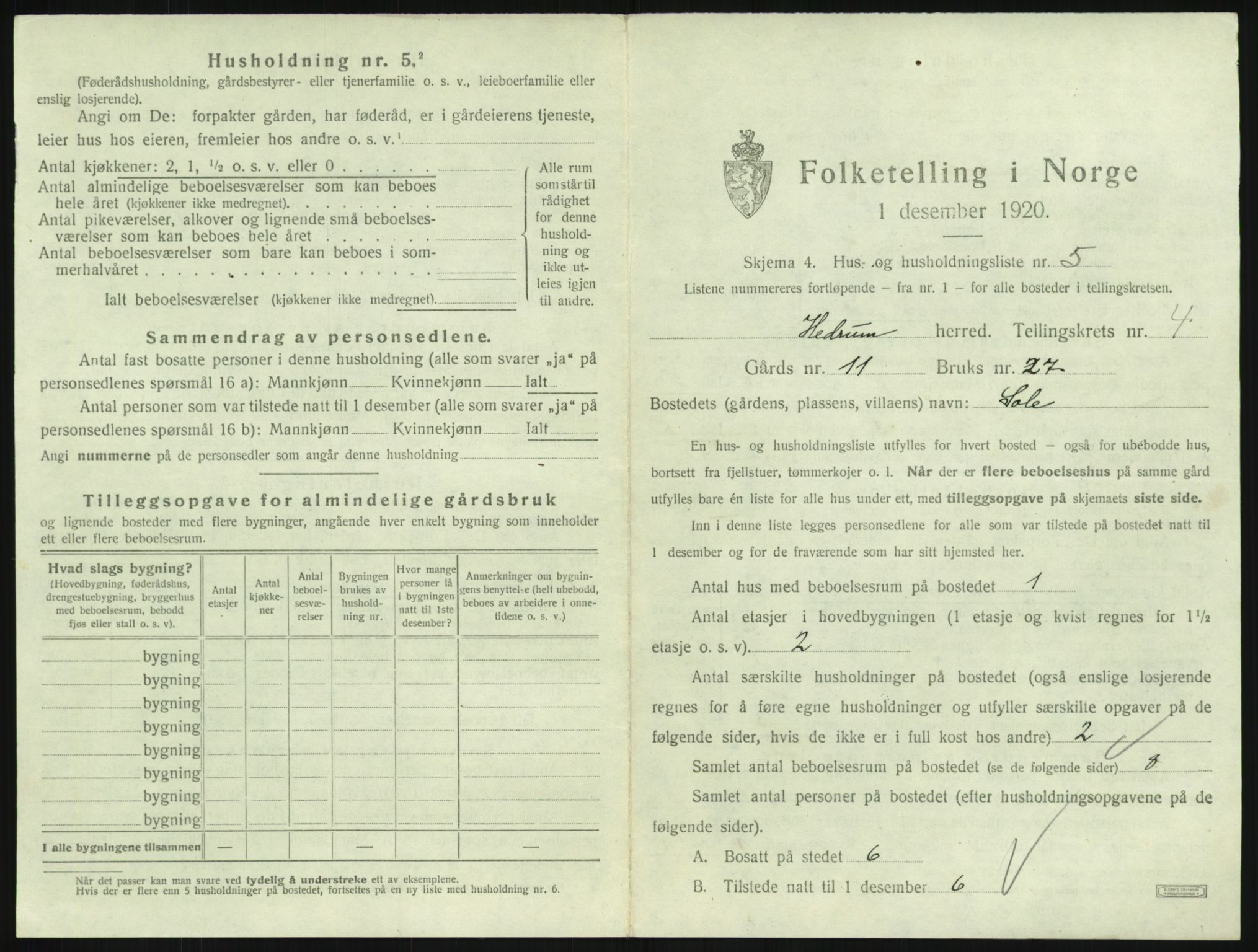 SAKO, 1920 census for Hedrum, 1920, p. 365