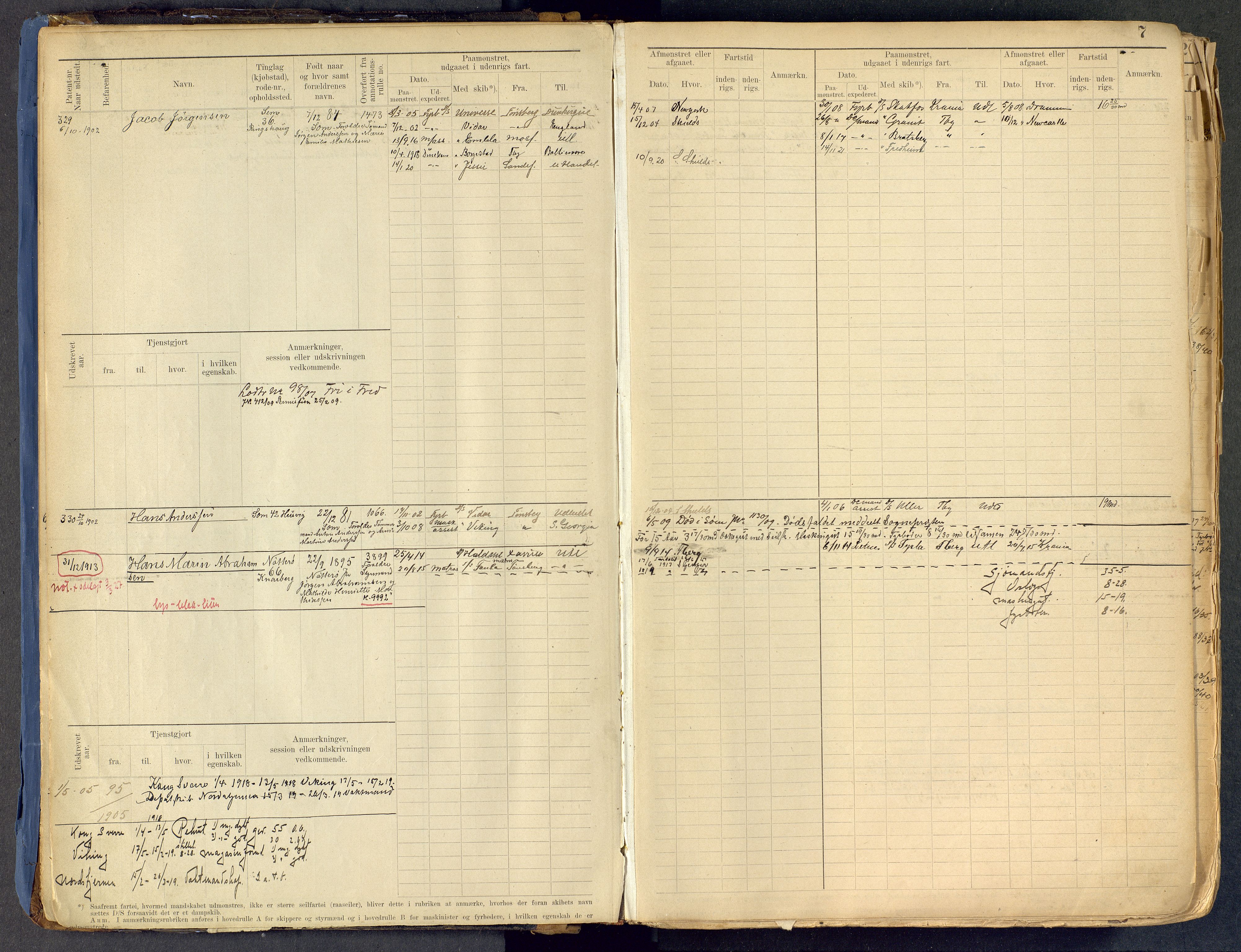 Tønsberg innrulleringskontor, AV/SAKO-A-786/F/Fe/L0002: Maskinist- og fyrbøterrulle Patent nr. 315-1110, 1902-1924, p. 7