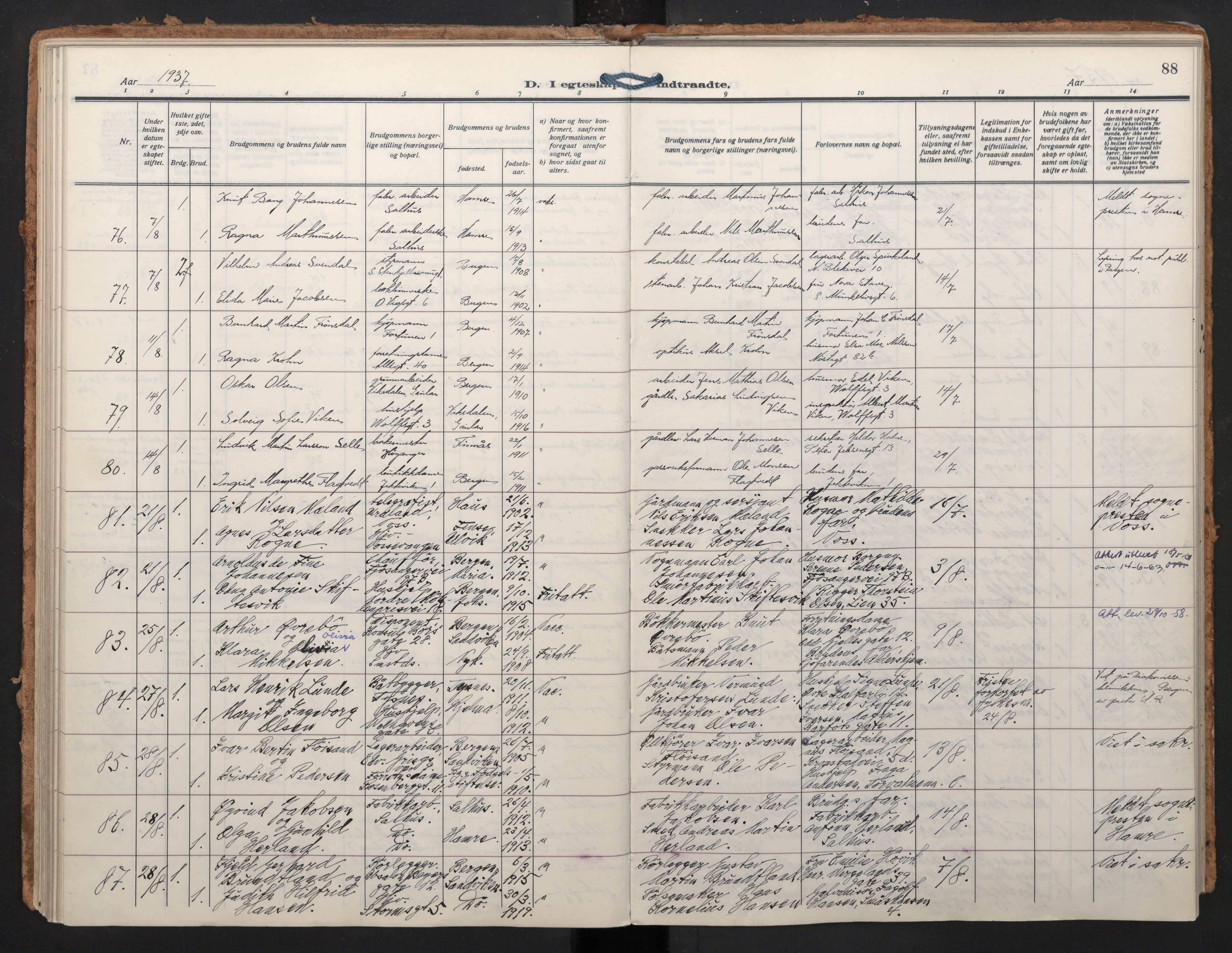 Johanneskirken sokneprestembete, AV/SAB-A-76001/H/Haa/L0014: Parish register (official) no. D 3, 1929-1949, p. 87b-88a