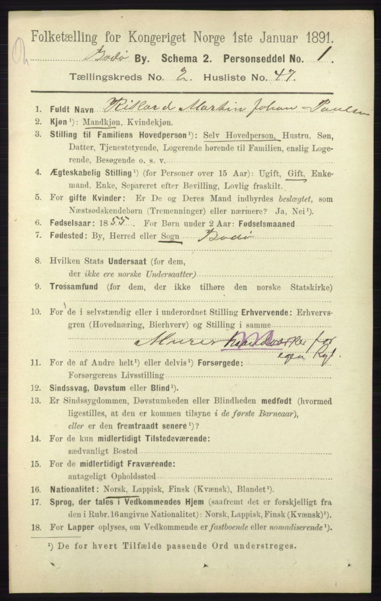 RA, 1891 census for 1804 Bodø, 1891, p. 1595