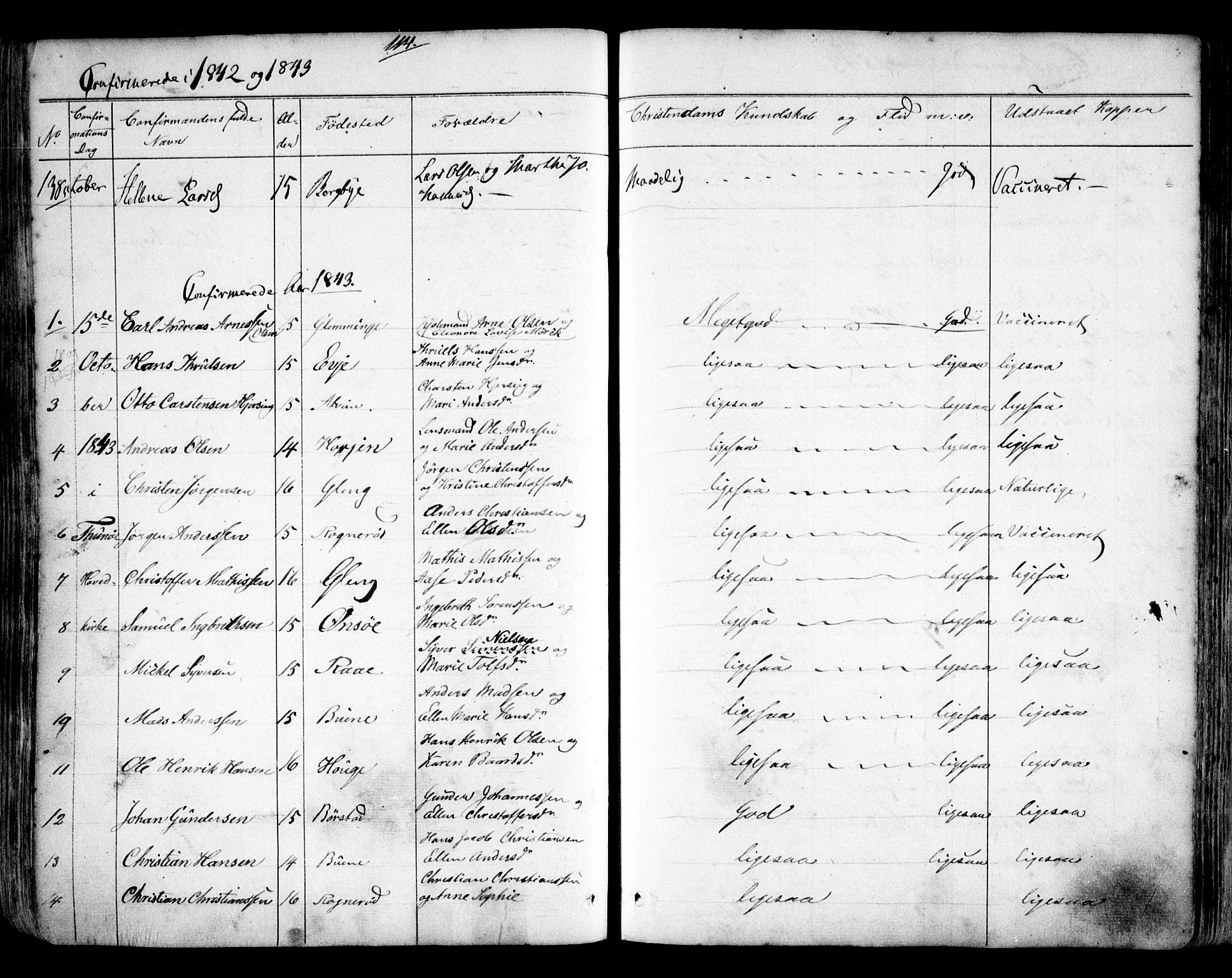 Tune prestekontor Kirkebøker, SAO/A-2007/F/Fa/L0009: Parish register (official) no. 9, 1842-1846, p. 114