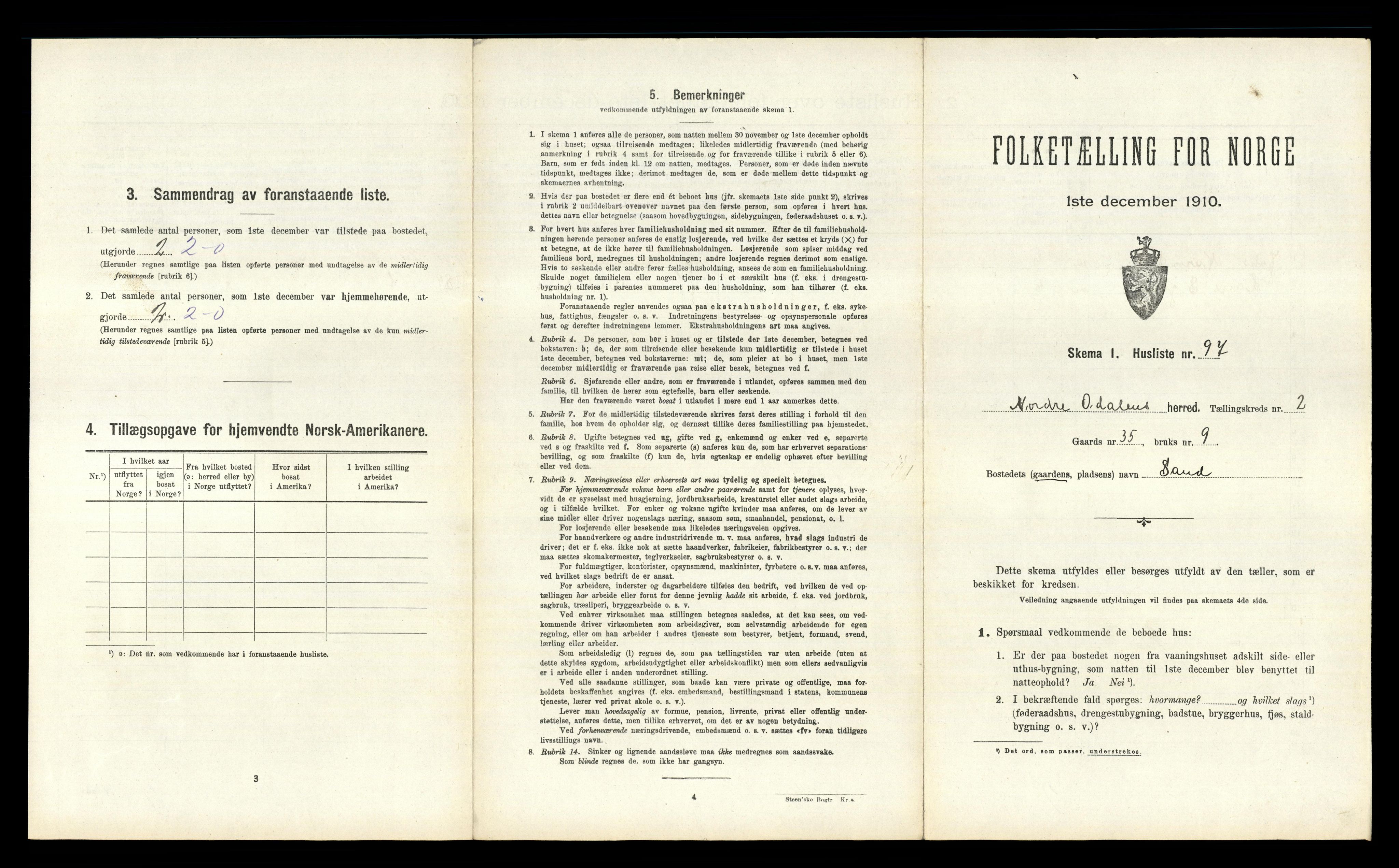 RA, 1910 census for Nord-Odal, 1910, p. 335