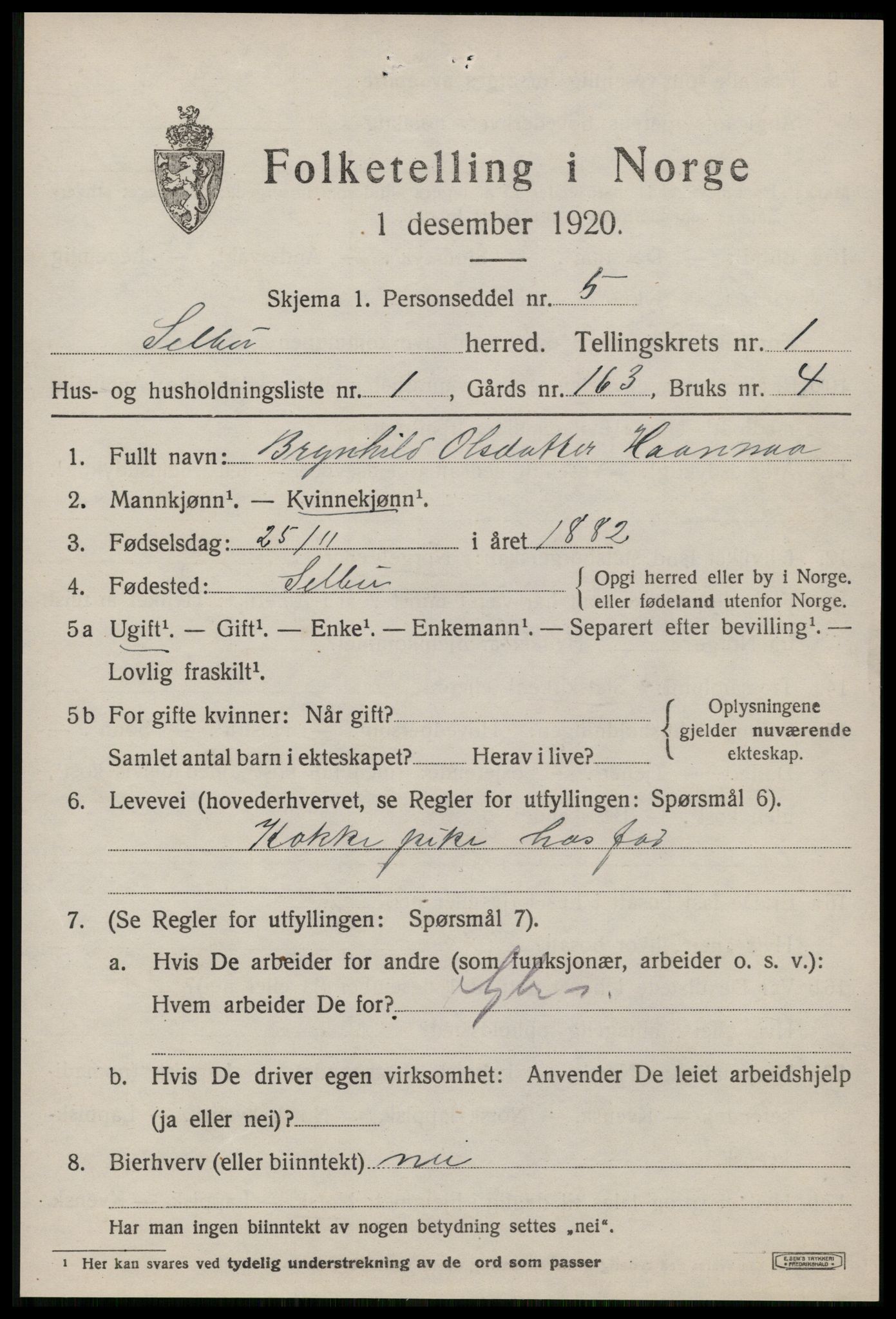 SAT, 1920 census for Selbu, 1920, p. 1682