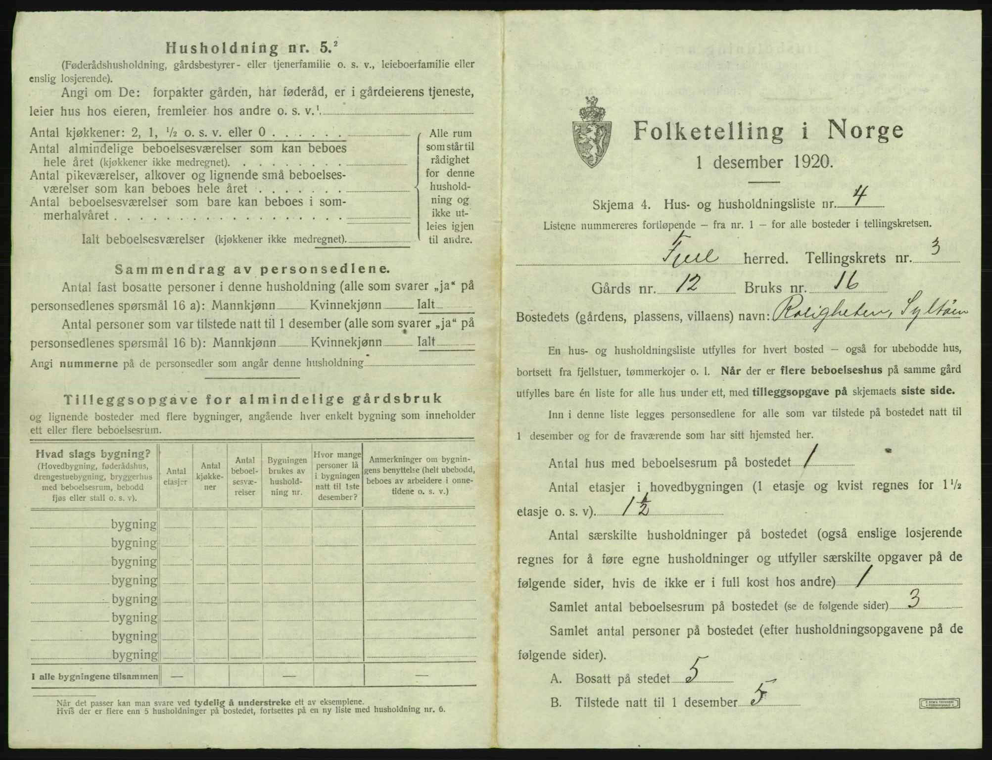 SAB, 1920 census for Fjell, 1920, p. 293