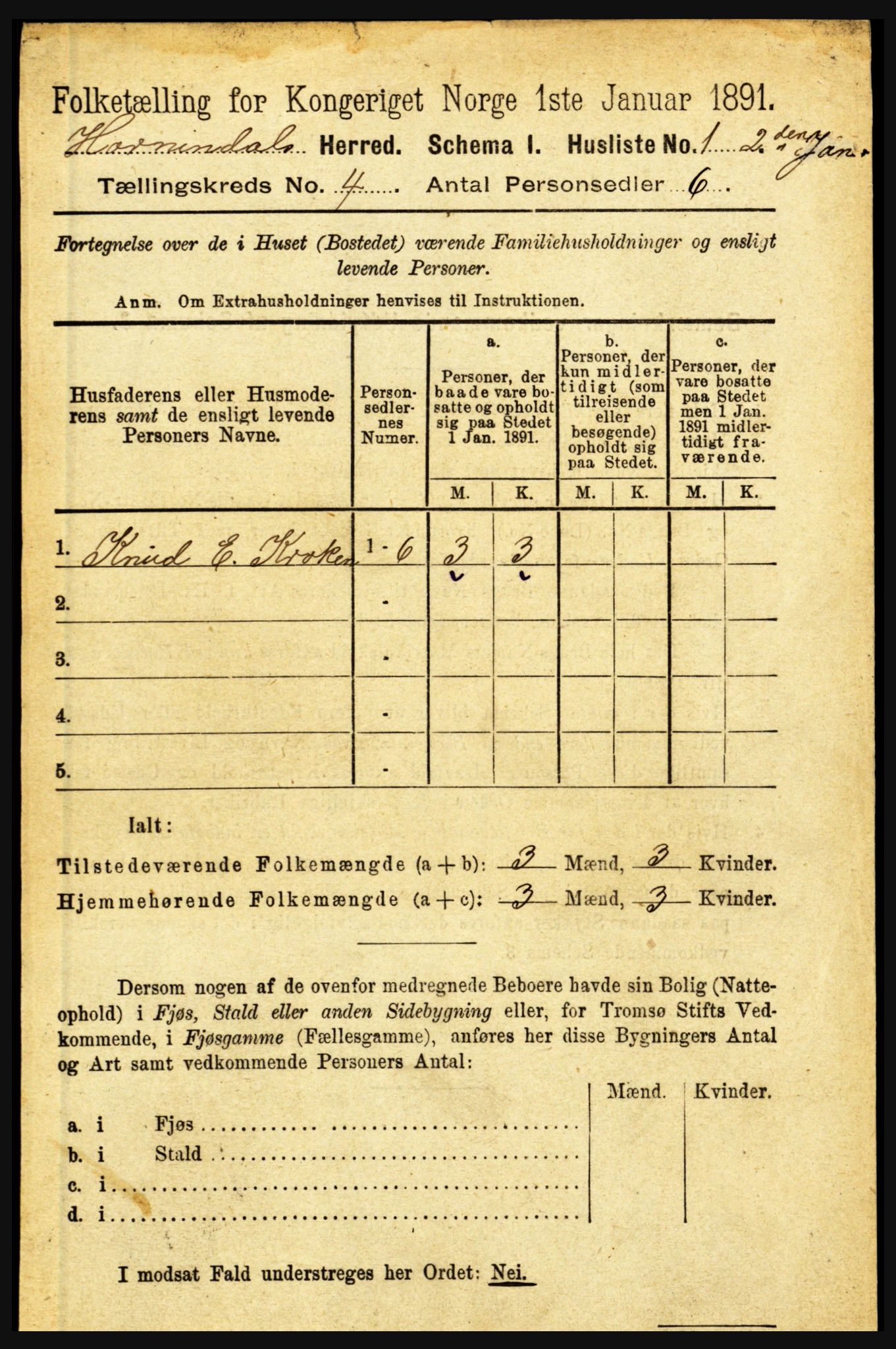 RA, 1891 census for 1444 Hornindal, 1891, p. 816