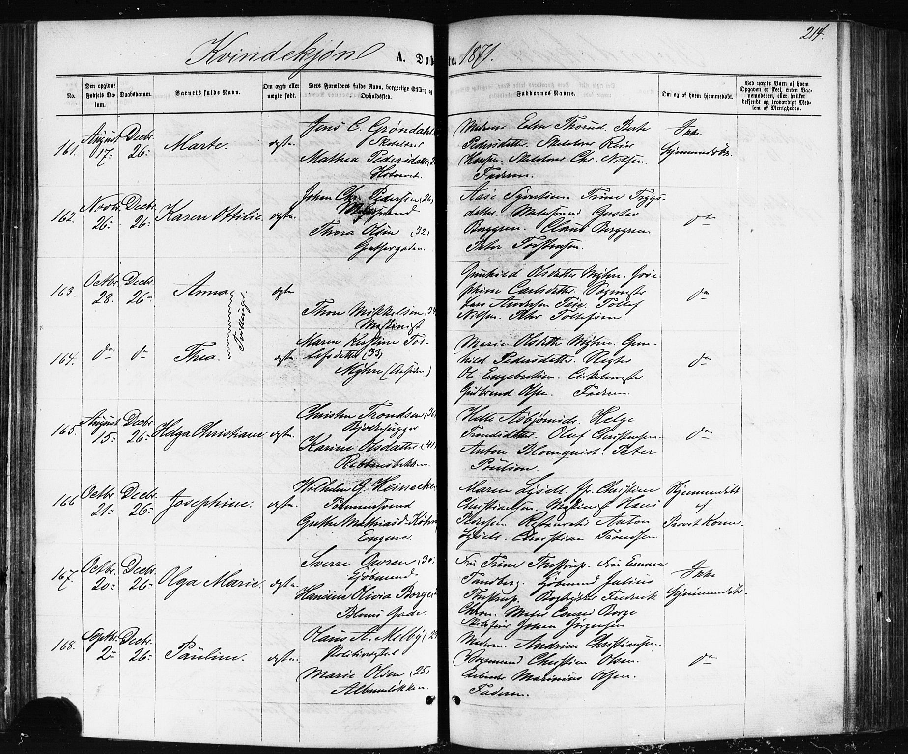 Bragernes kirkebøker, AV/SAKO-A-6/F/Fb/L0004: Parish register (official) no. II 4, 1869-1875, p. 214