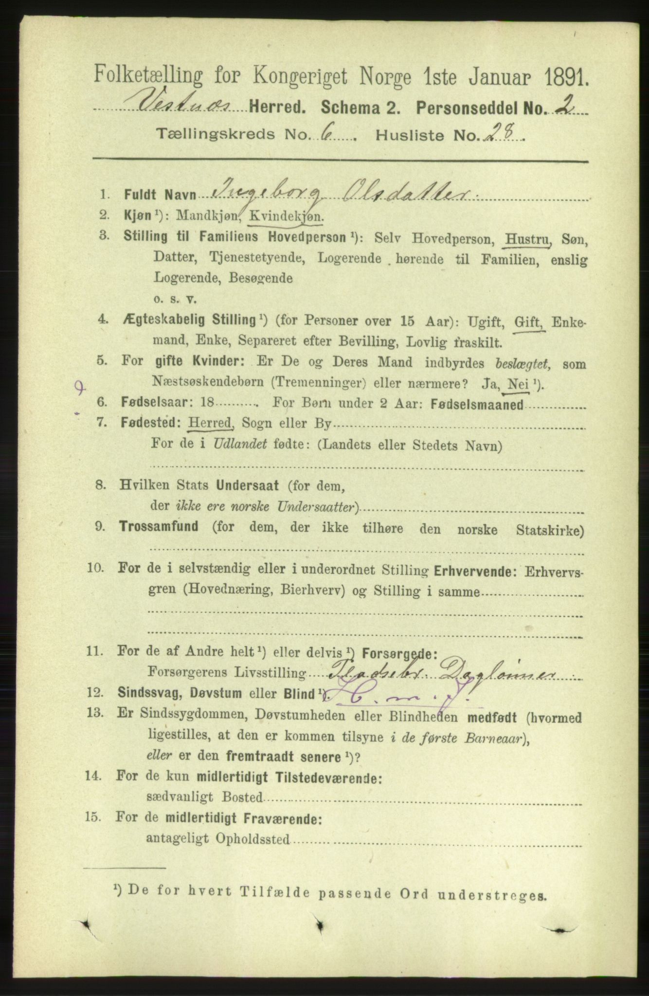 RA, 1891 census for 1535 Vestnes, 1891, p. 2334