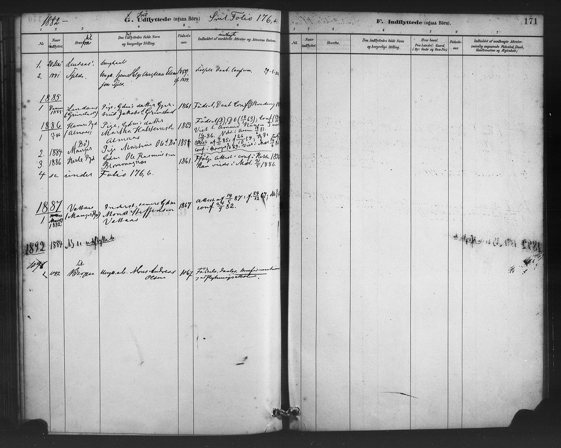 Alversund Sokneprestembete, SAB/A-73901/H/Ha/Haa/Haac/L0001: Parish register (official) no. C 1, 1882-1900, p. 171