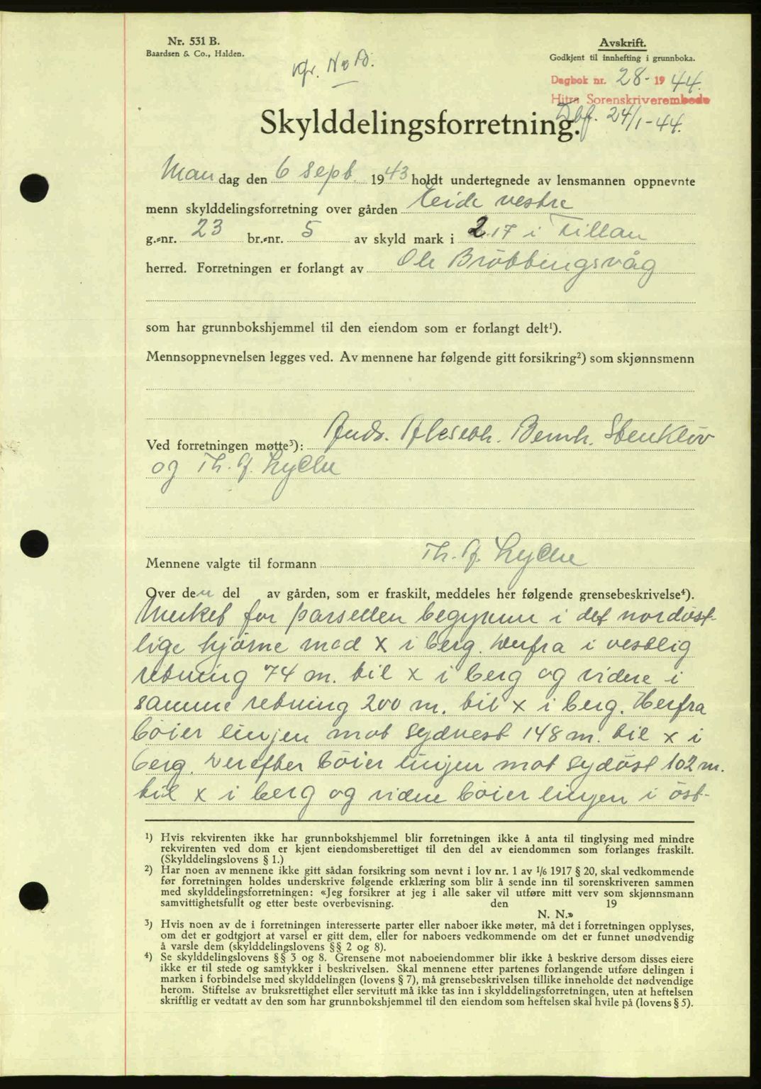 Hitra sorenskriveri, AV/SAT-A-0018/2/2C/2Ca: Mortgage book no. A2, 1943-1945, Diary no: : 28/1944