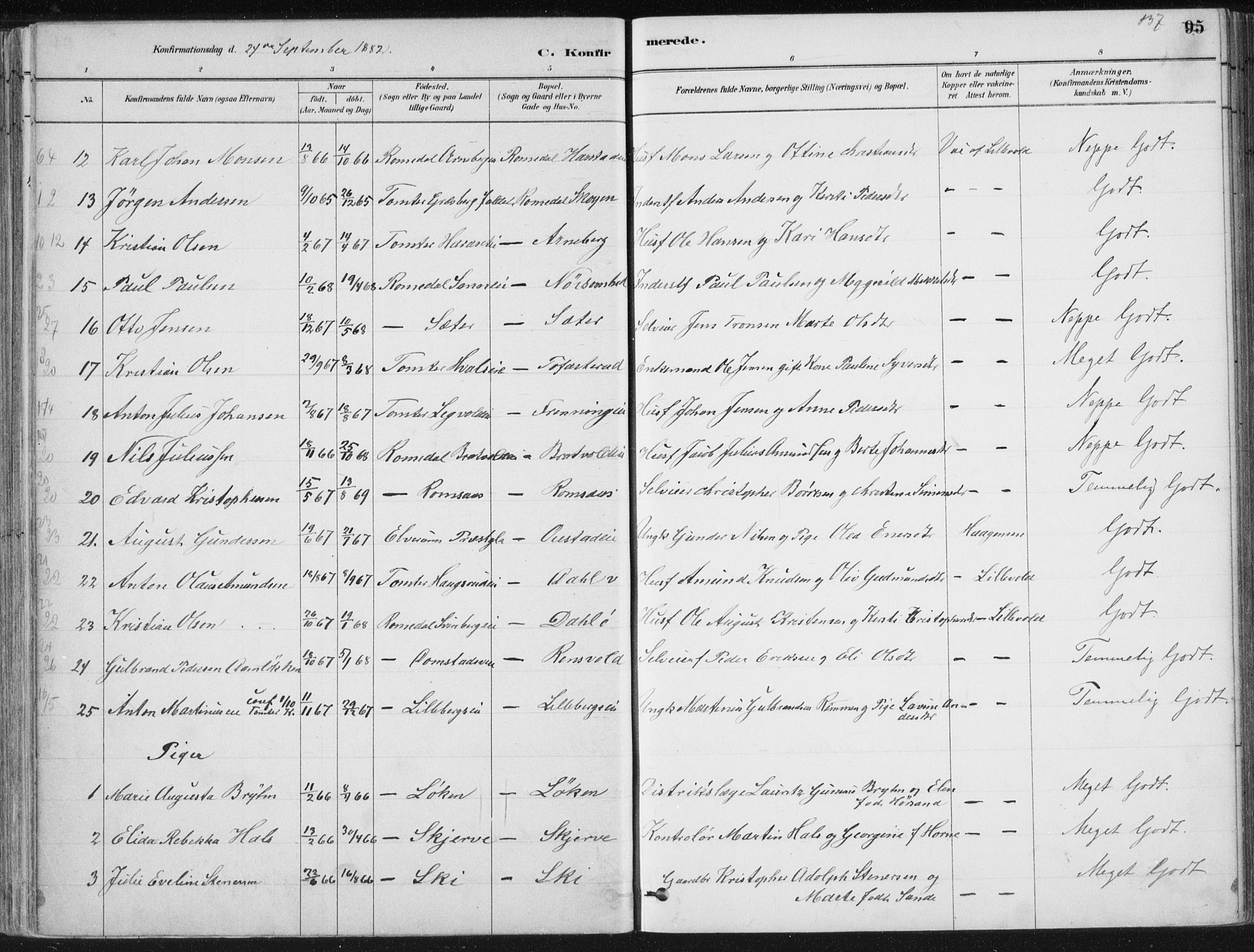 Romedal prestekontor, AV/SAH-PREST-004/K/L0010: Parish register (official) no. 10, 1880-1895, p. 137