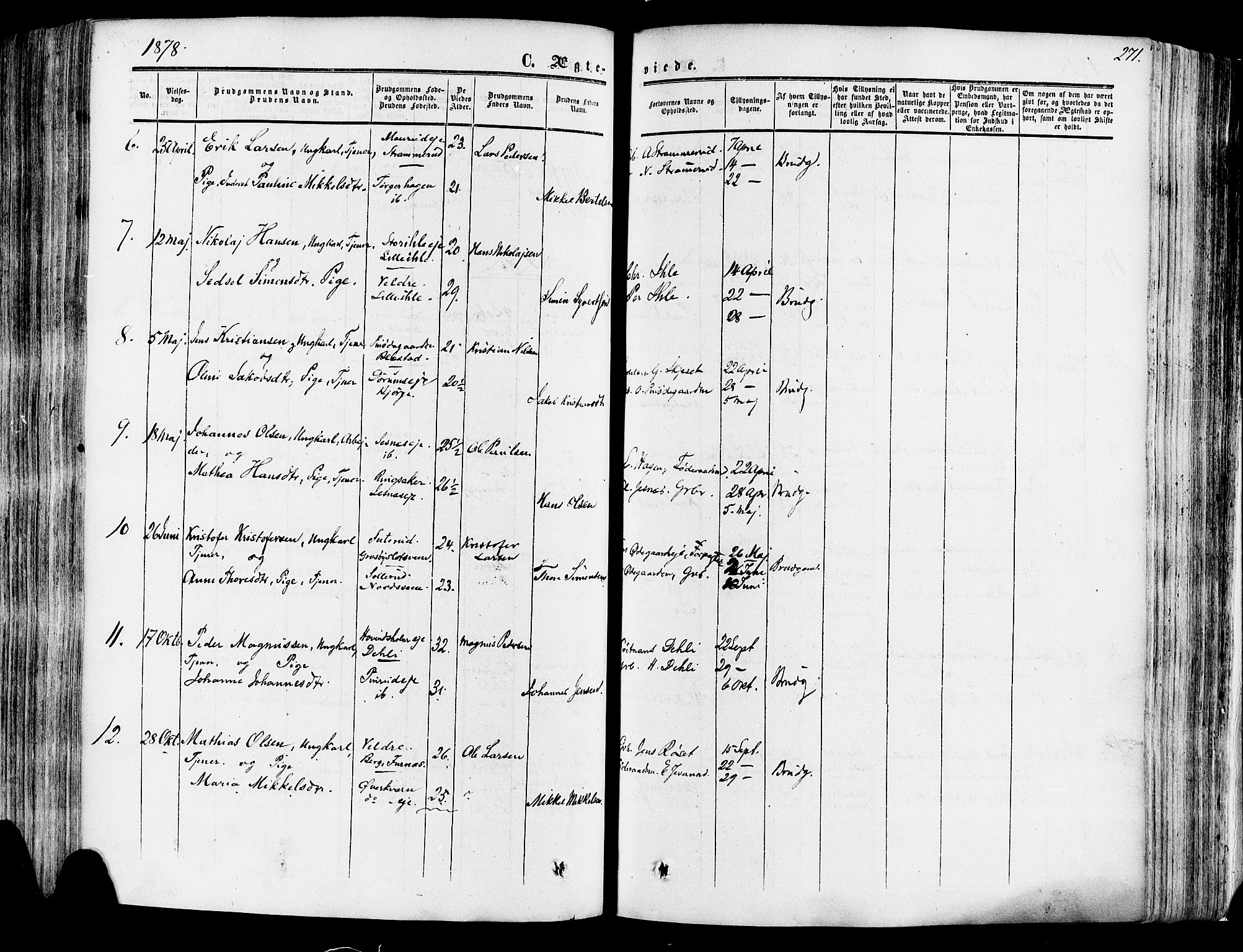 Vang prestekontor, Hedmark, SAH/PREST-008/H/Ha/Haa/L0013: Parish register (official) no. 13, 1855-1879, p. 271
