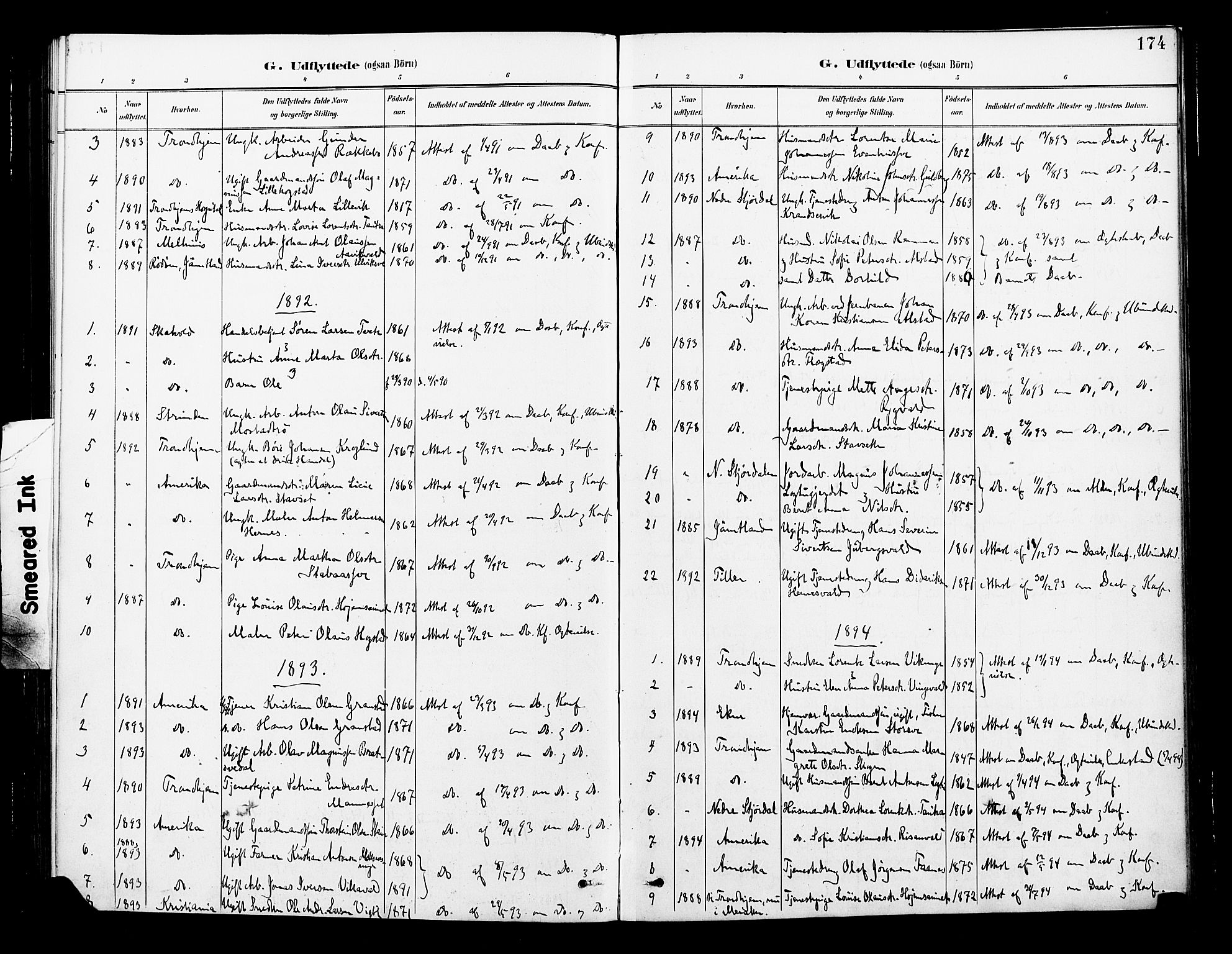 Ministerialprotokoller, klokkerbøker og fødselsregistre - Nord-Trøndelag, SAT/A-1458/713/L0121: Parish register (official) no. 713A10, 1888-1898, p. 174