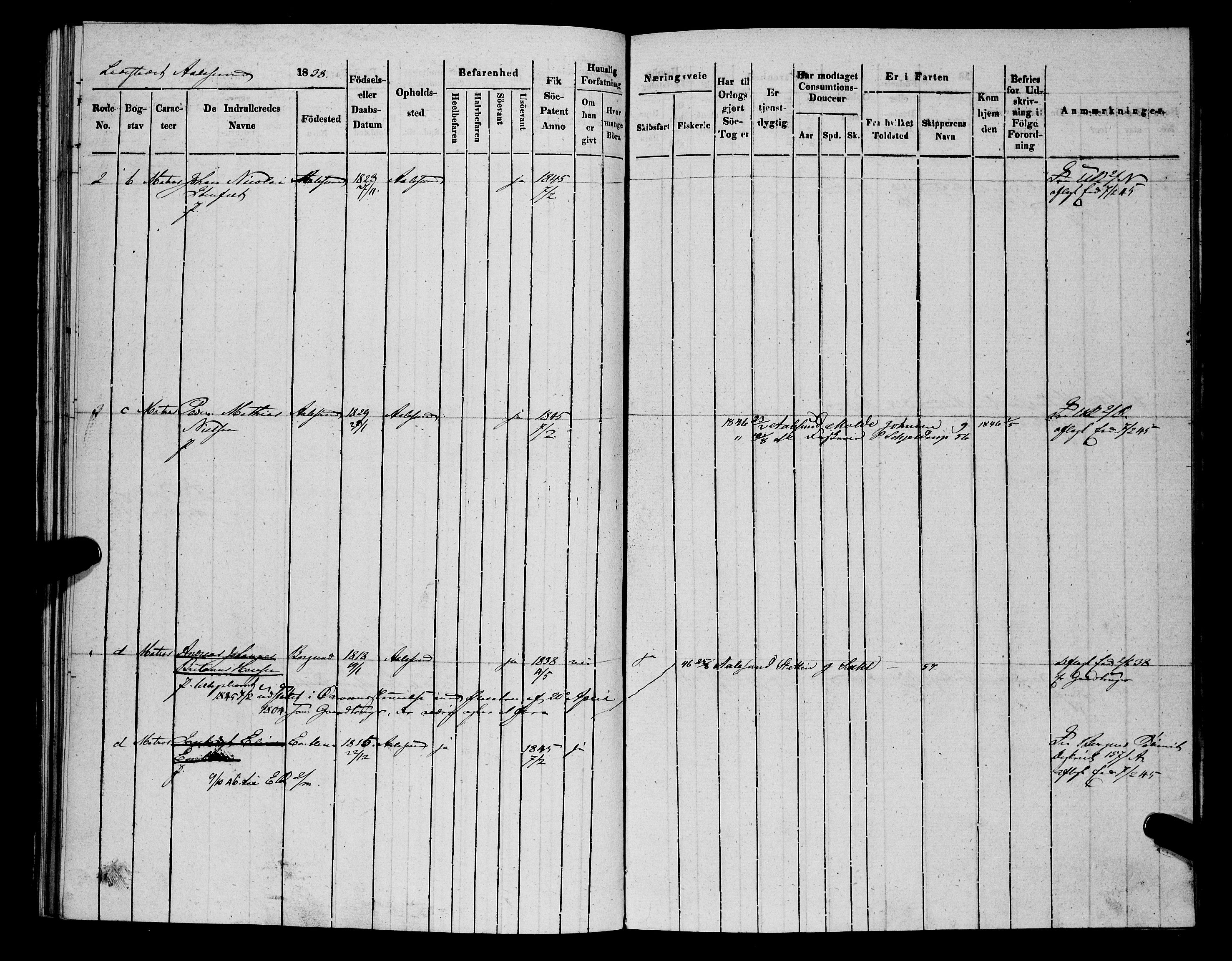 Sjøinnrulleringen - Trondhjemske distrikt, AV/SAT-A-5121/01/L0307: Hovedrulle, ungdomsrulle og ekstrarulle for Ålesund by, 1831-1846