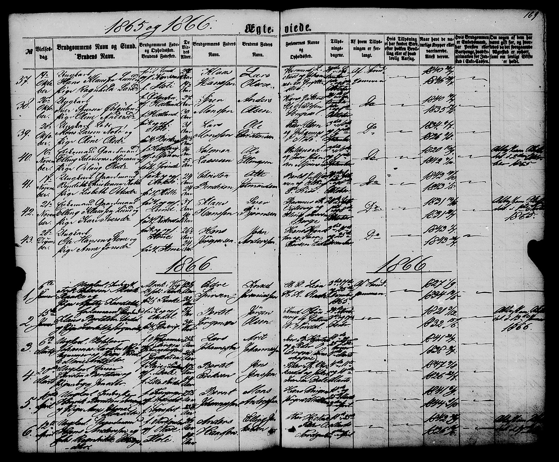 Gulen sokneprestembete, AV/SAB-A-80201/H/Haa/Haaa/L0022: Parish register (official) no. A 22, 1859-1869, p. 169