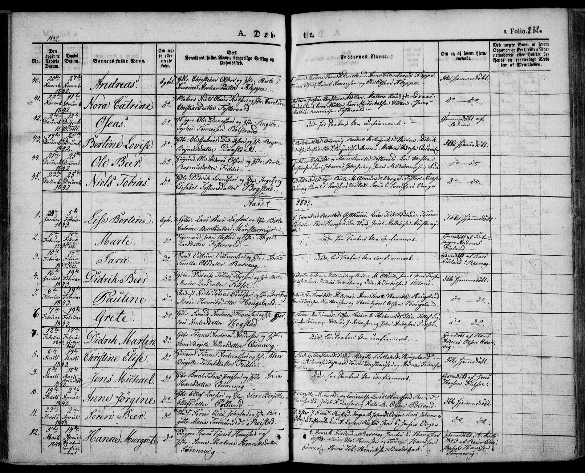 Flekkefjord sokneprestkontor, AV/SAK-1111-0012/F/Fa/Fac/L0004: Parish register (official) no. A 4, 1841-1849, p. 282