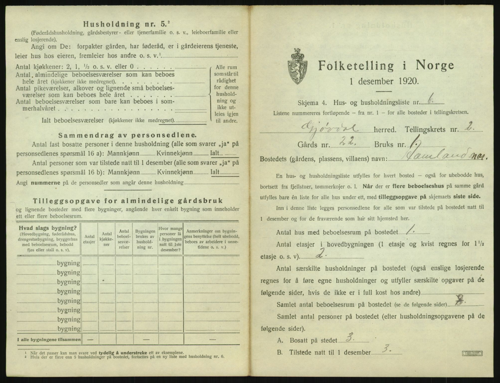 SAK, 1920 census for Gjøvdal, 1920, p. 134