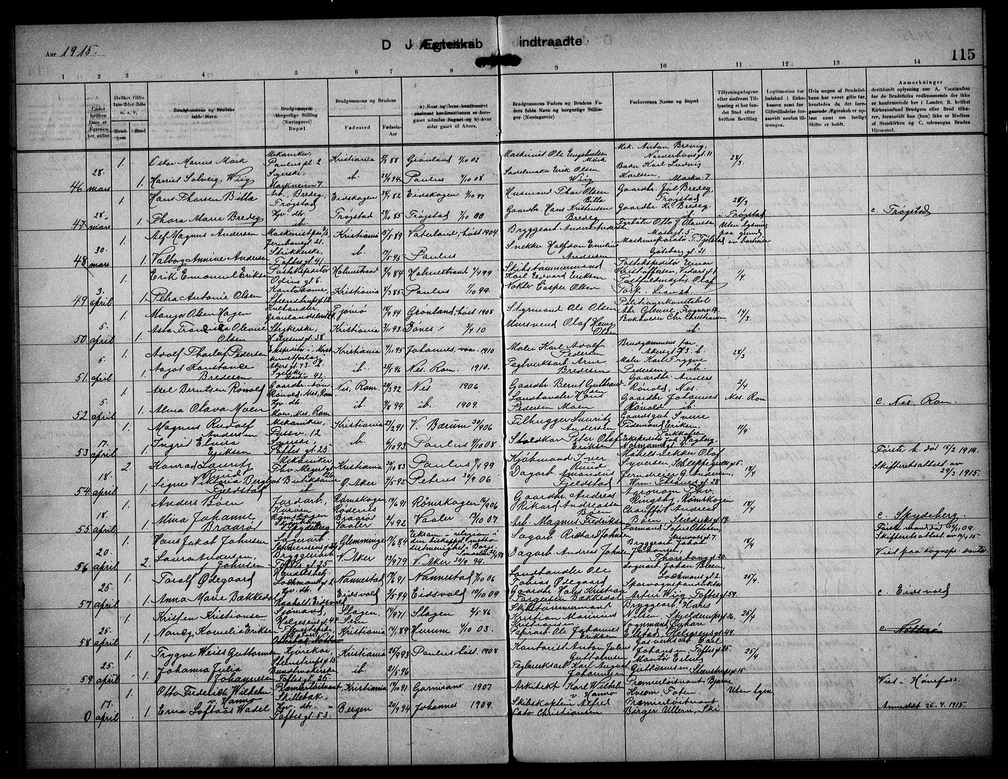 Paulus prestekontor Kirkebøker, AV/SAO-A-10871/F/Fa/L0017: Parish register (official) no. 17, 1906-1917, p. 115