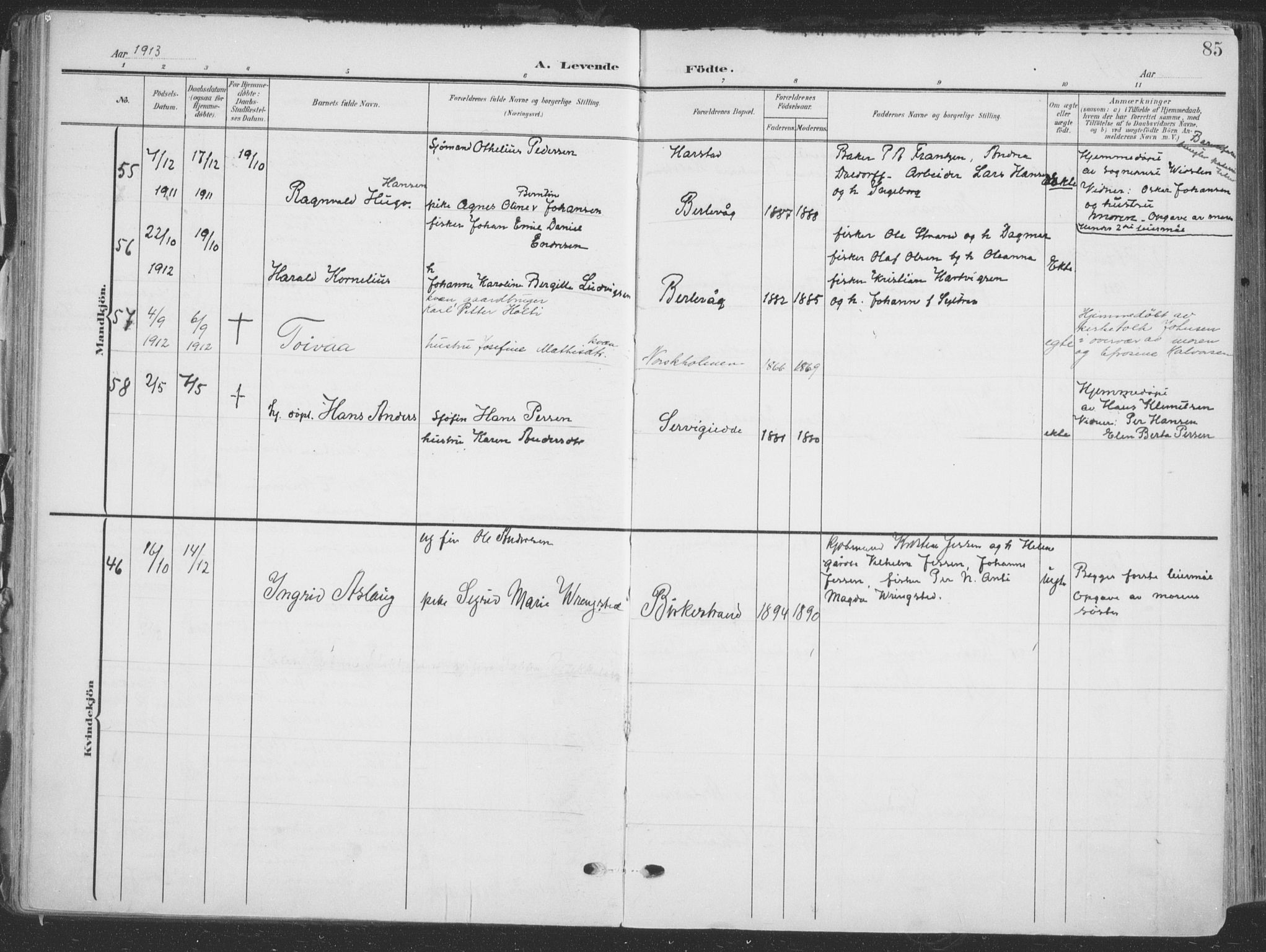 Tana sokneprestkontor, AV/SATØ-S-1334/H/Ha/L0007kirke: Parish register (official) no. 7, 1904-1918, p. 85