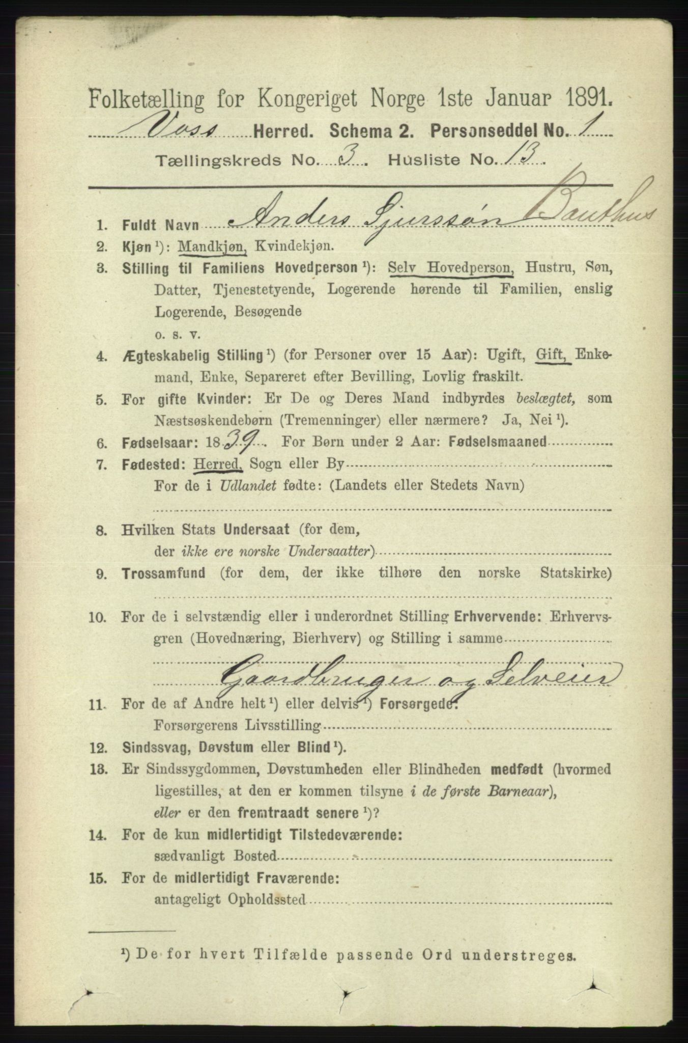 RA, 1891 census for 1235 Voss, 1891, p. 1268