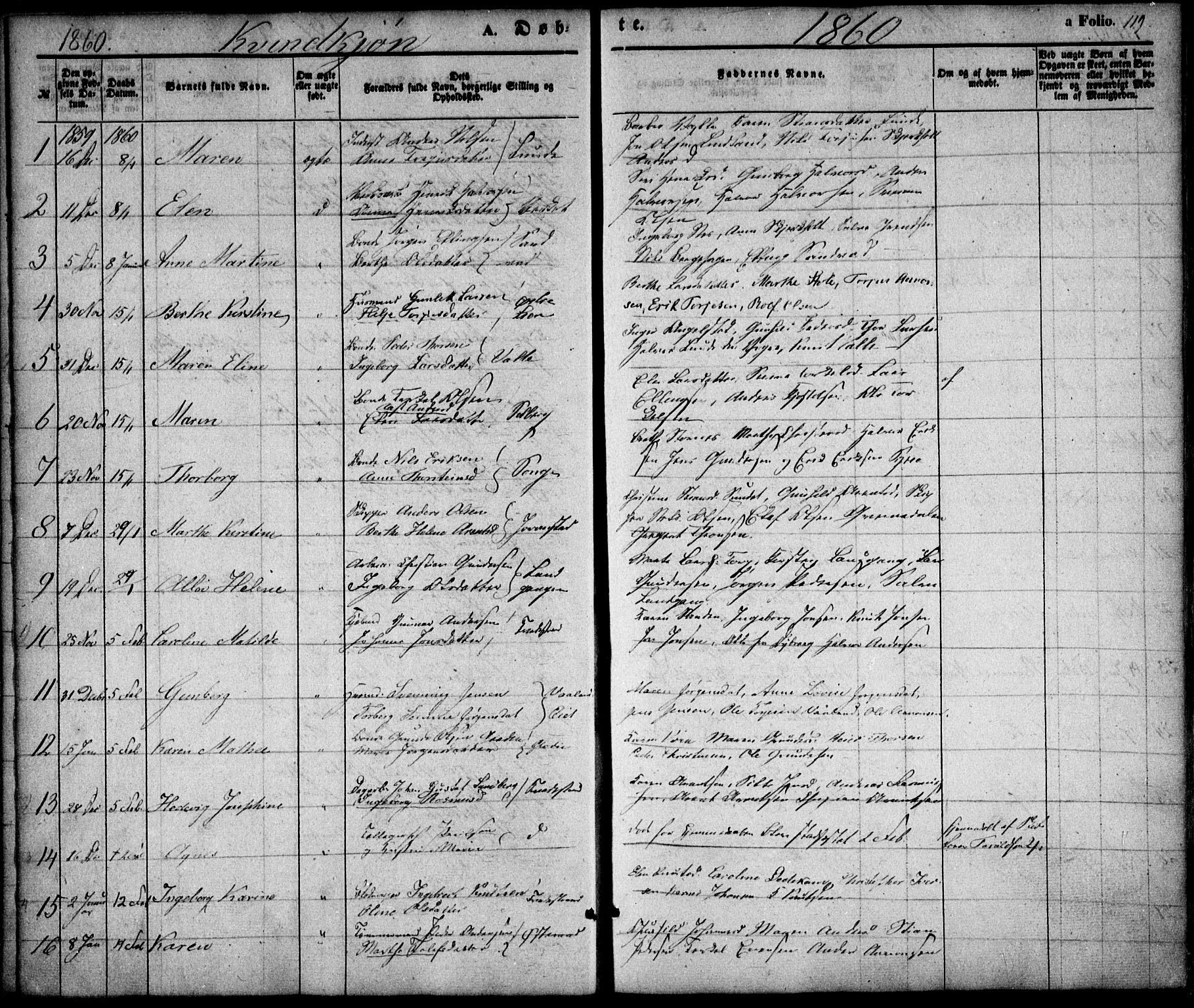 Holt sokneprestkontor, AV/SAK-1111-0021/F/Fa/L0008: Parish register (official) no. A 8, 1849-1860, p. 119