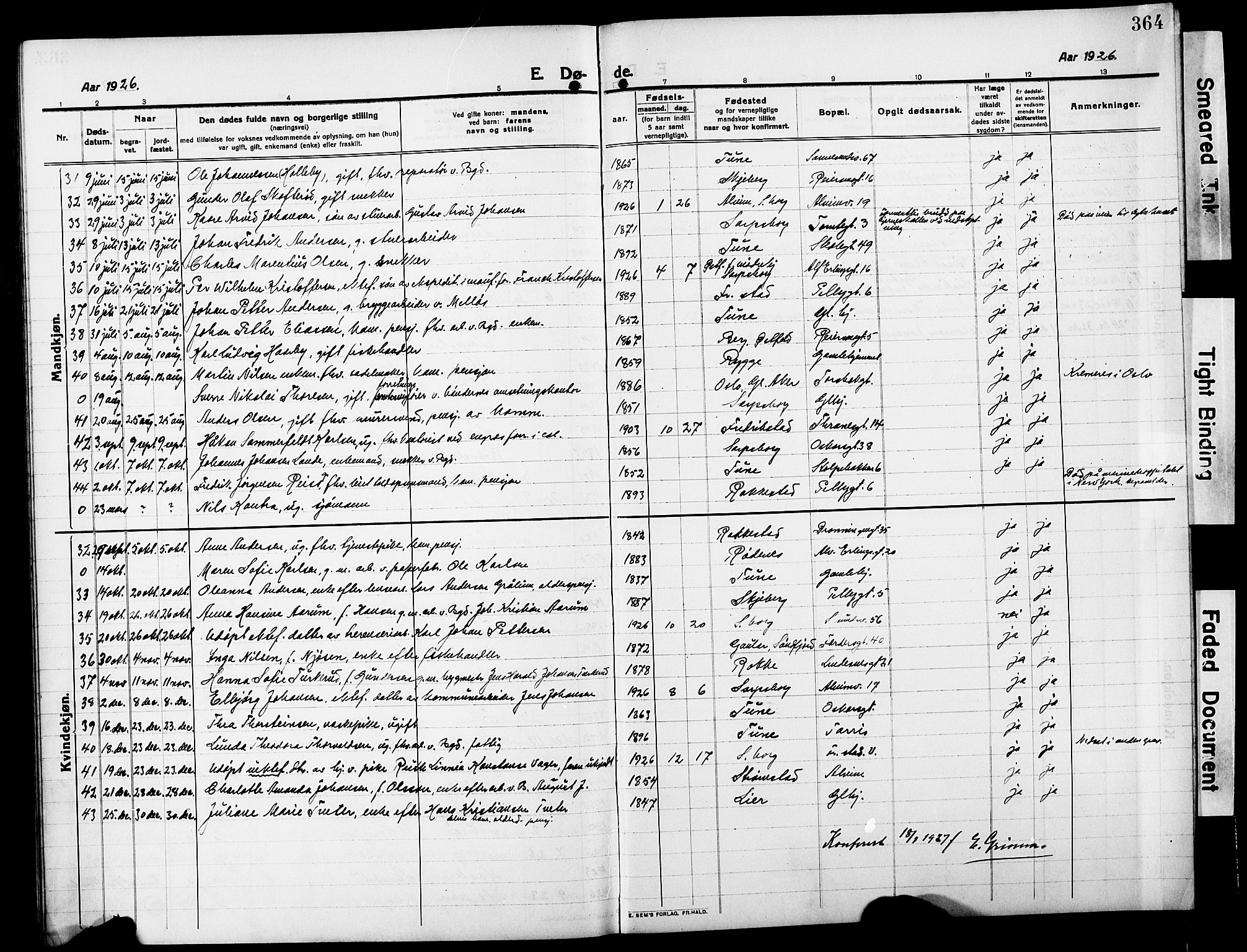 Sarpsborg prestekontor Kirkebøker, AV/SAO-A-2006/G/Ga/L0002: Parish register (copy) no. 2, 1912-1931, p. 364