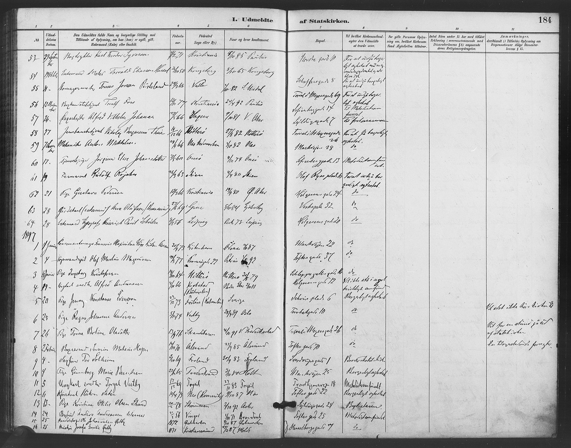 Paulus prestekontor Kirkebøker, AV/SAO-A-10871/F/Fa/L0006: Parish register (official) no. 6, 1889-1896, p. 184