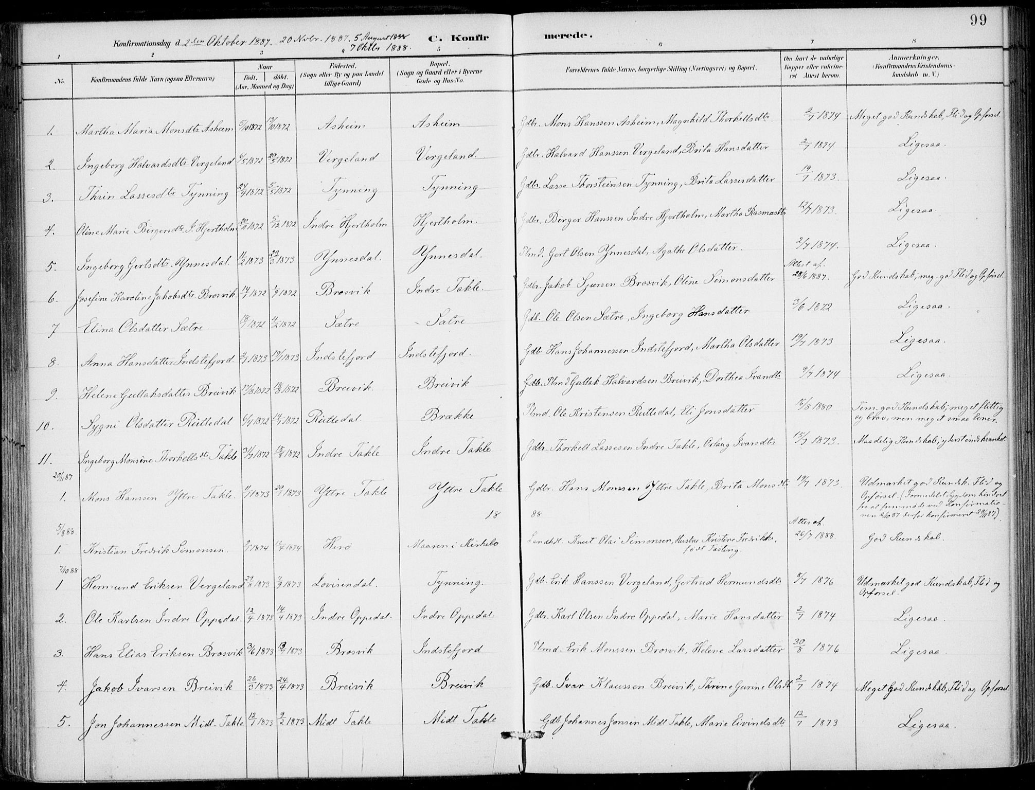 Gulen sokneprestembete, AV/SAB-A-80201/H/Haa/Haac/L0002: Parish register (official) no. C  2, 1882-1914, p. 99