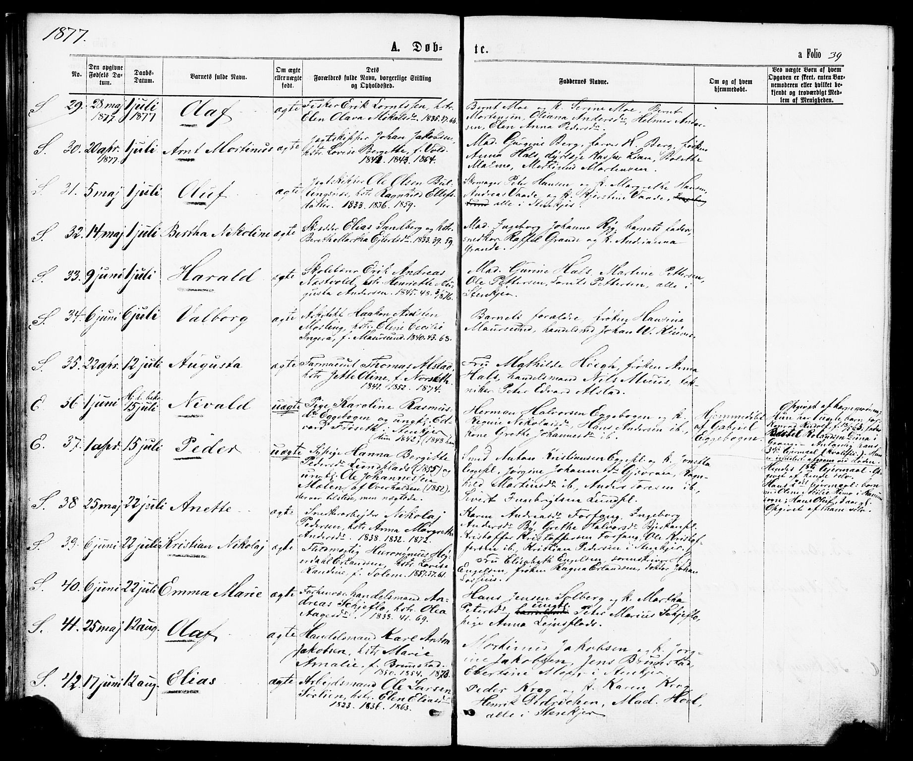 Ministerialprotokoller, klokkerbøker og fødselsregistre - Nord-Trøndelag, AV/SAT-A-1458/739/L0370: Parish register (official) no. 739A02, 1868-1881, p. 39