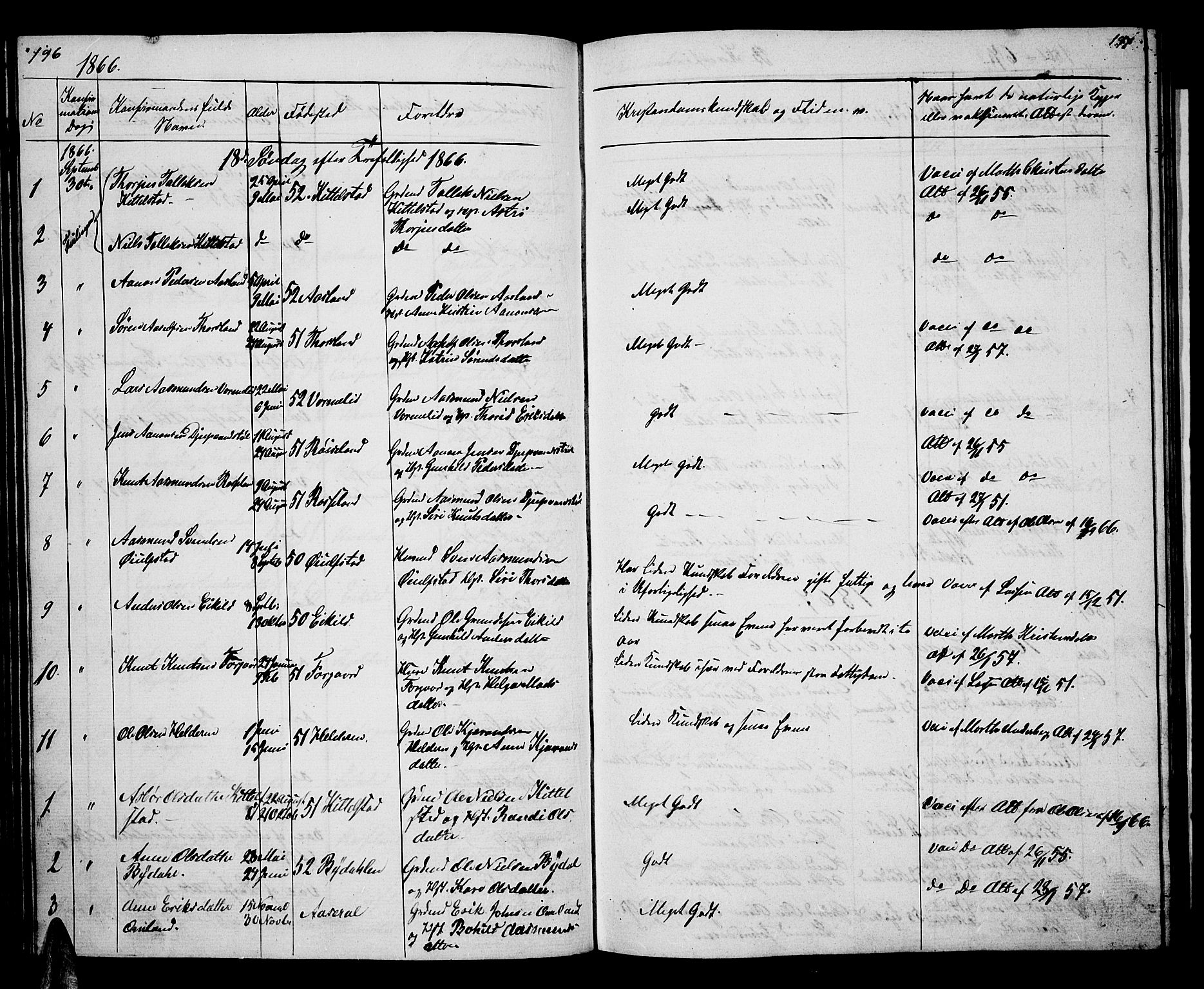 Åseral sokneprestkontor, SAK/1111-0051/F/Fb/L0001: Parish register (copy) no. B 1, 1856-1877, p. 196-197