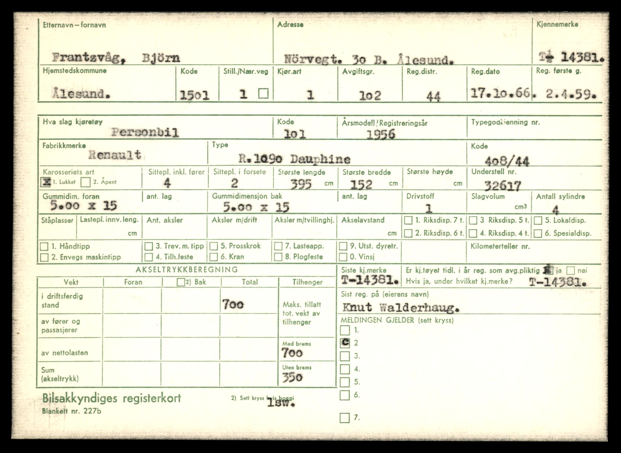 Møre og Romsdal vegkontor - Ålesund trafikkstasjon, AV/SAT-A-4099/F/Fe/L0045: Registreringskort for kjøretøy T 14320 - T 14444, 1927-1998, p. 1605