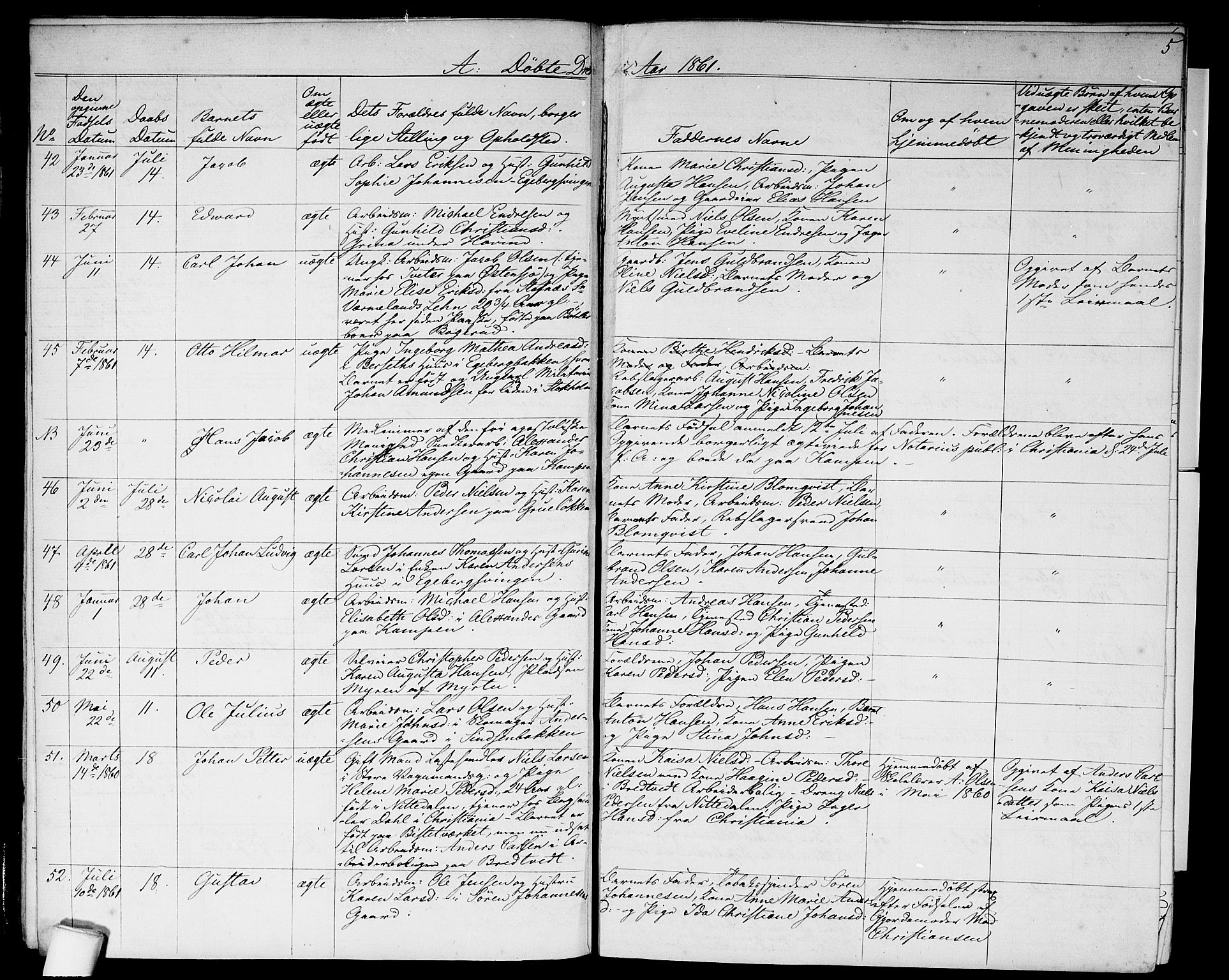 Østre Aker prestekontor Kirkebøker, AV/SAO-A-10840/G/Ga/L0002: Parish register (copy) no. I 2, 1861-1867, p. 5