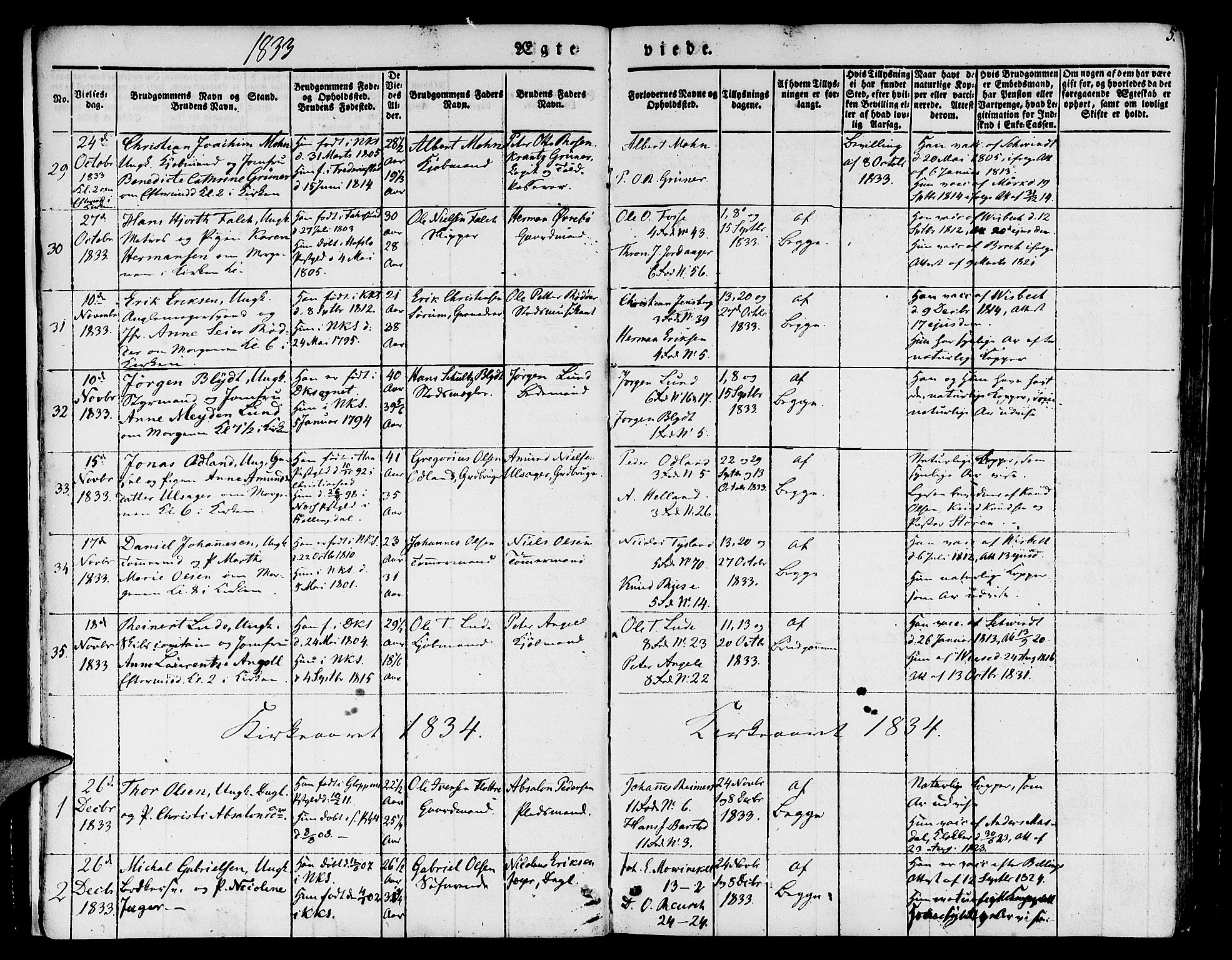 Nykirken Sokneprestembete, SAB/A-77101/H/Hab: Parish register (copy) no. D 1, 1832-1867, p. 5