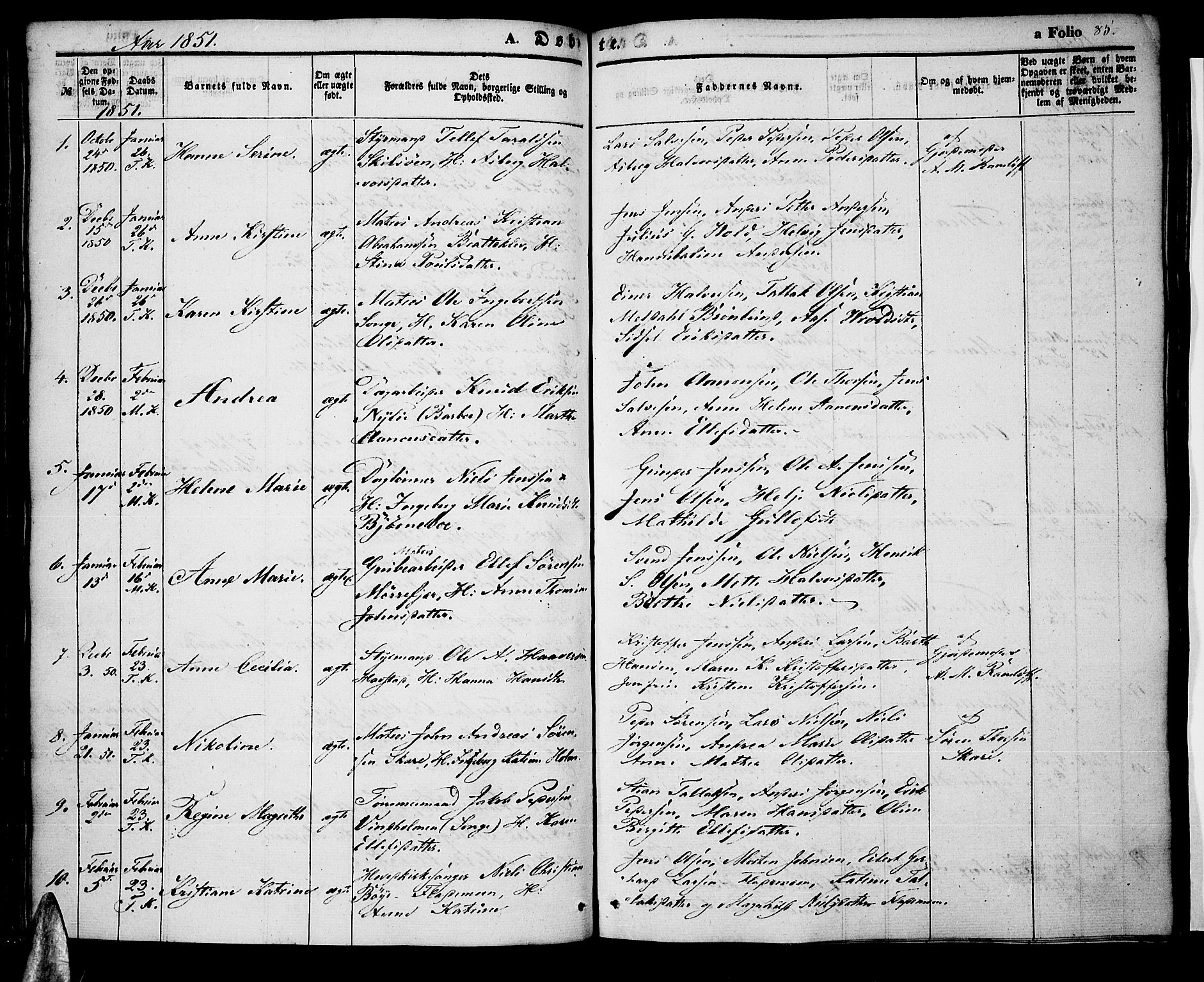 Tromøy sokneprestkontor, SAK/1111-0041/F/Fa/L0005: Parish register (official) no. A 5, 1847-1856, p. 85