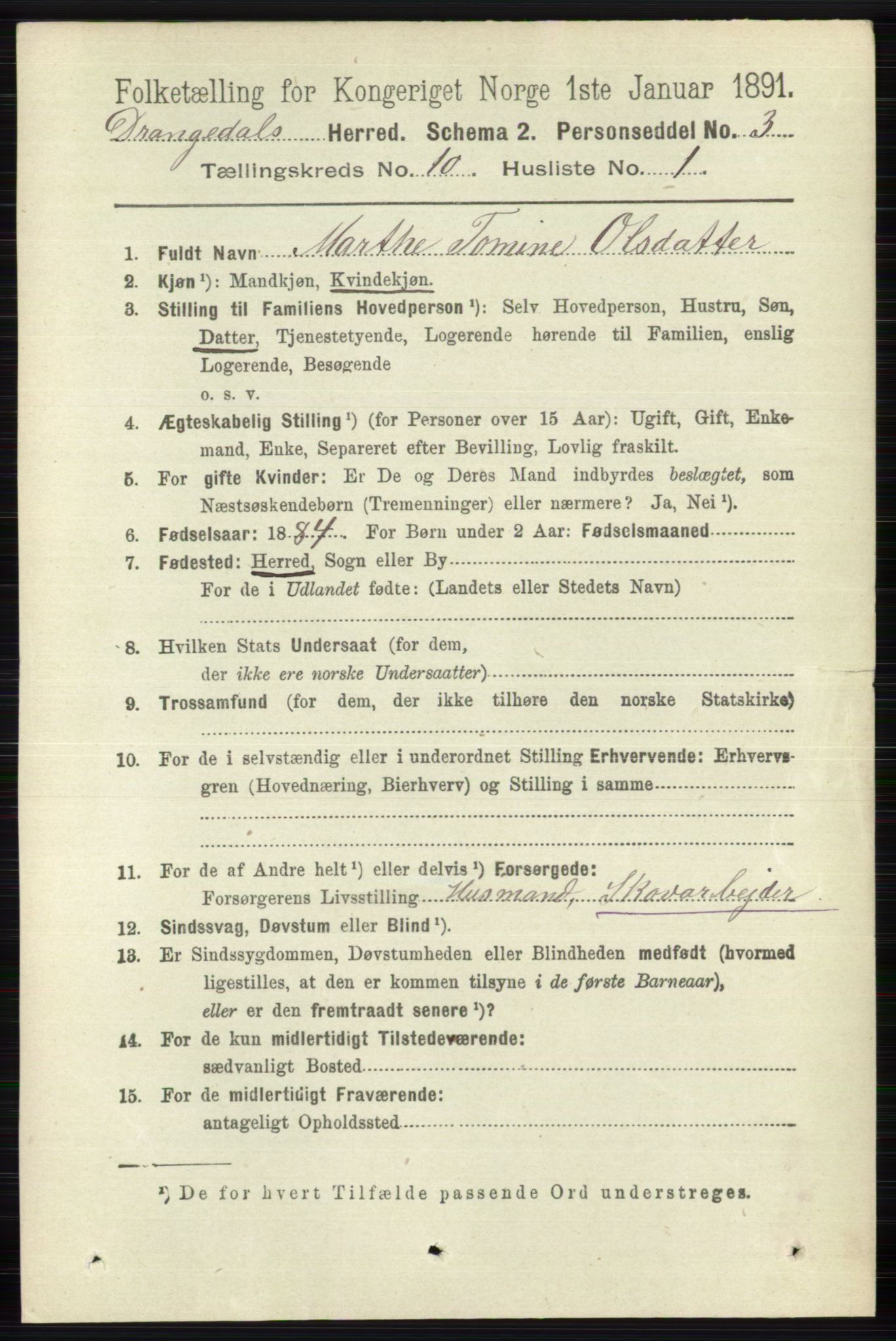 RA, 1891 census for 0817 Drangedal, 1891, p. 3418