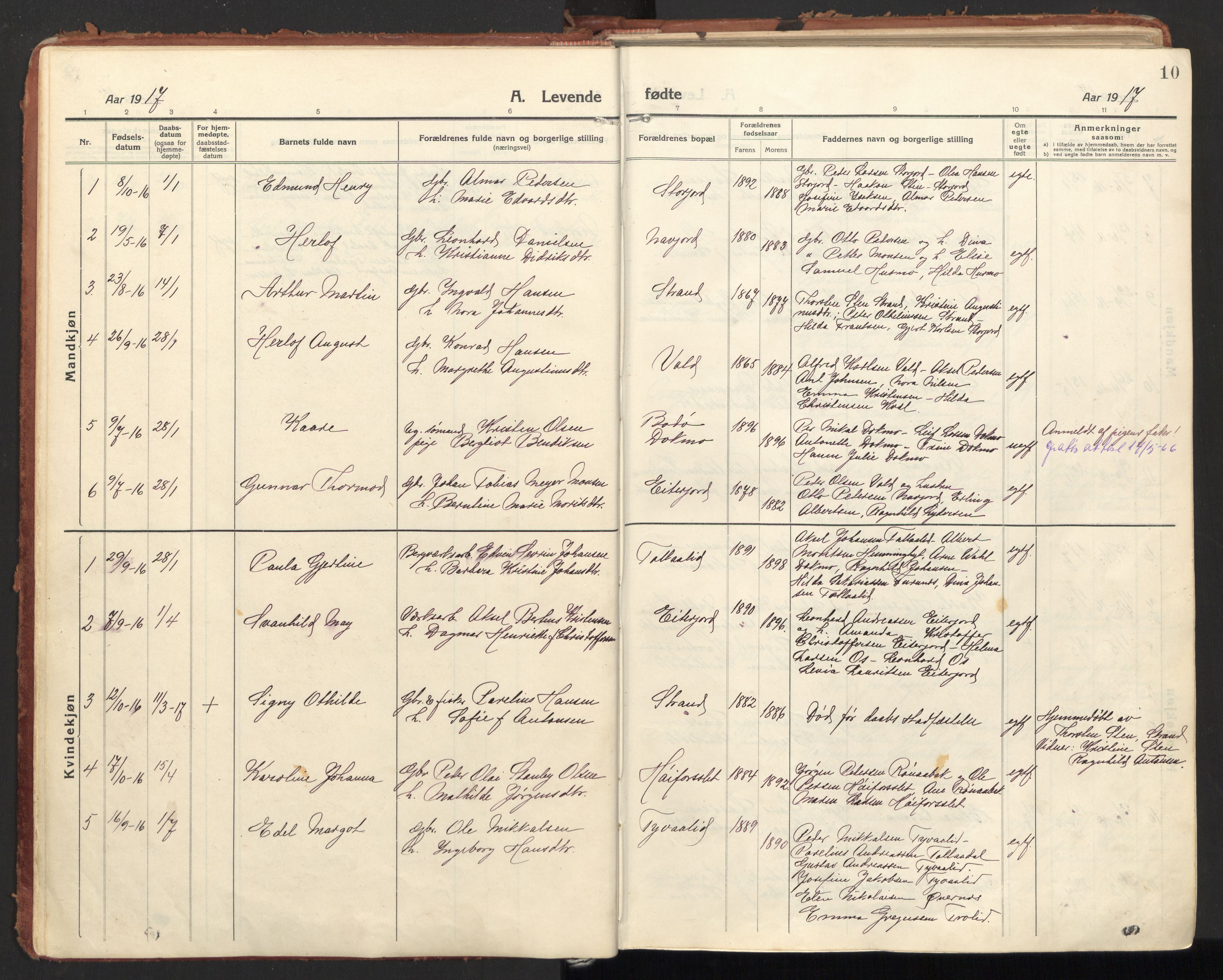 Ministerialprotokoller, klokkerbøker og fødselsregistre - Nordland, AV/SAT-A-1459/846/L0650: Parish register (official) no. 846A08, 1916-1935, p. 10
