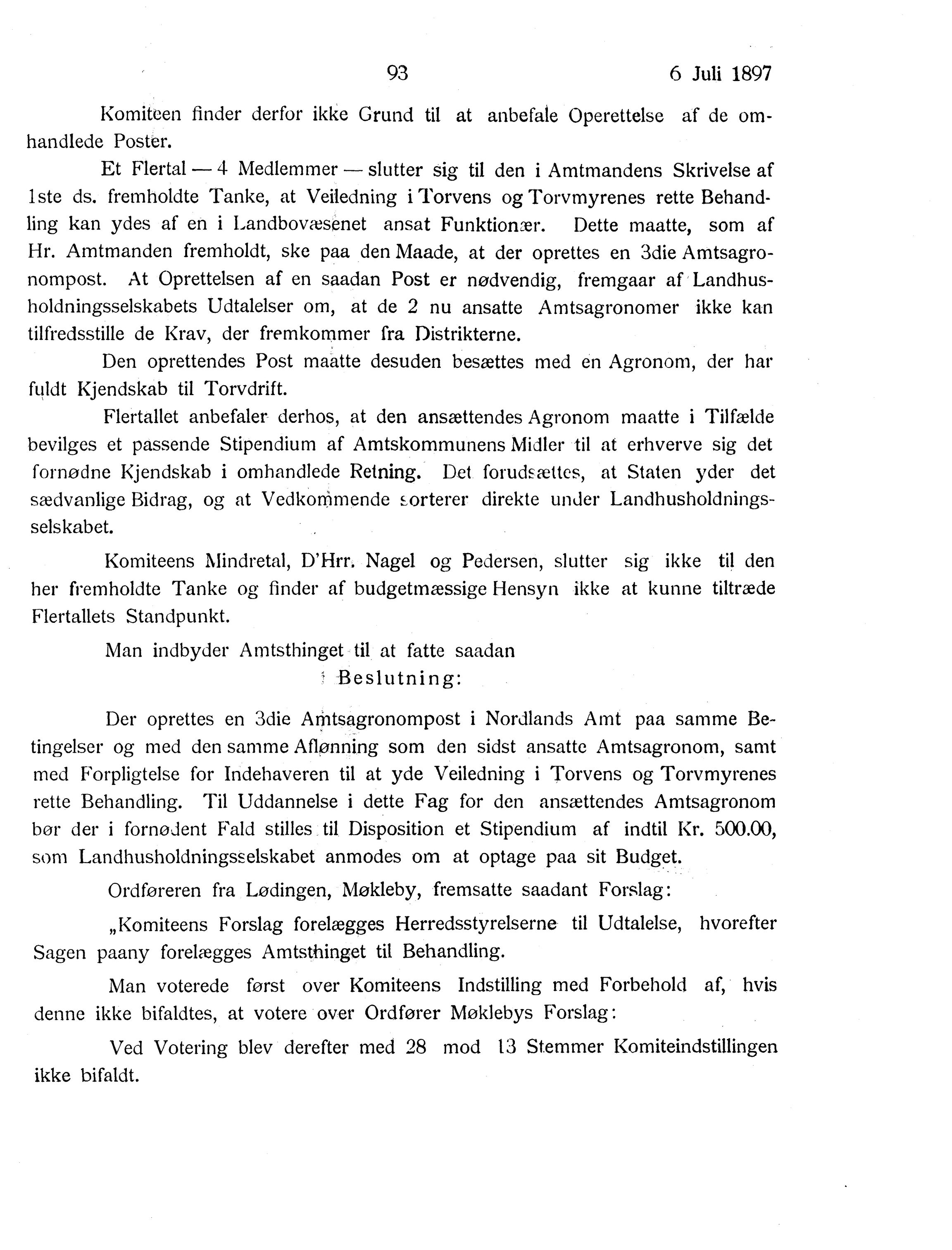 Nordland Fylkeskommune. Fylkestinget, AIN/NFK-17/176/A/Ac/L0020: Fylkestingsforhandlinger 1897, 1897