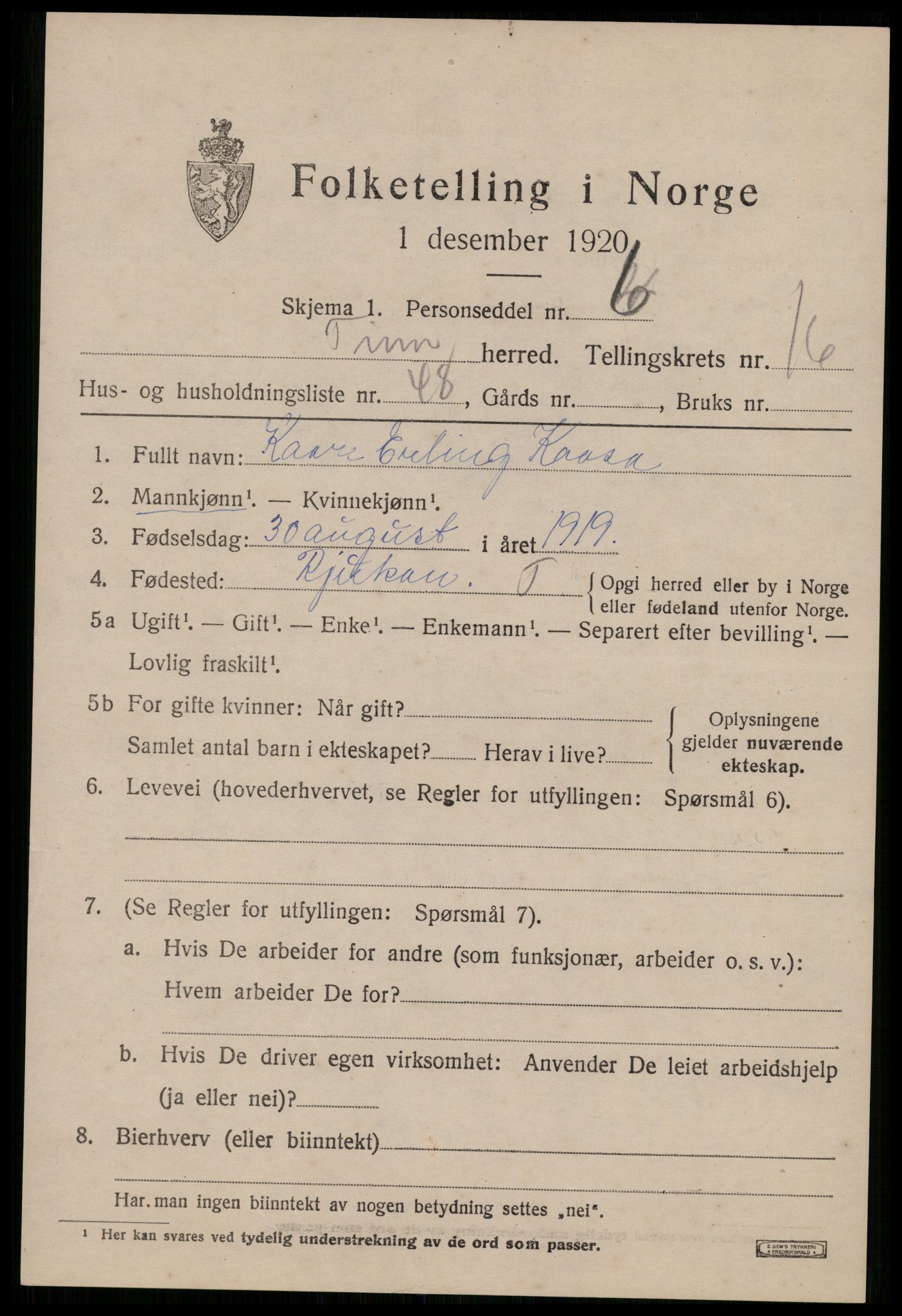SAKO, 1920 census for Tinn, 1920, p. 17704